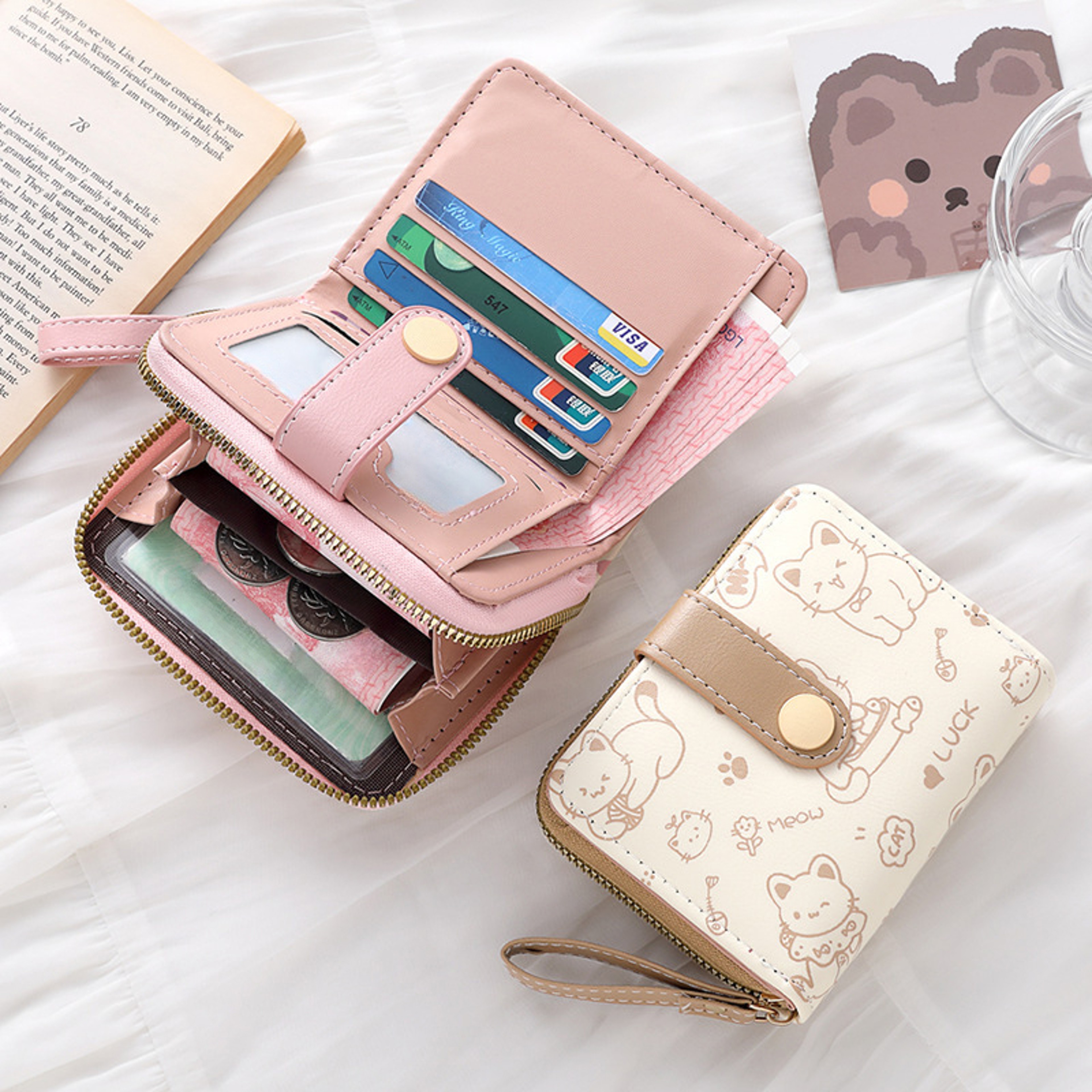 High-Quality Cute Cat Wallet, Card Holder Small Purses with Zip Coin Pocket Pocket High Quality Square Hand Bags – view 6