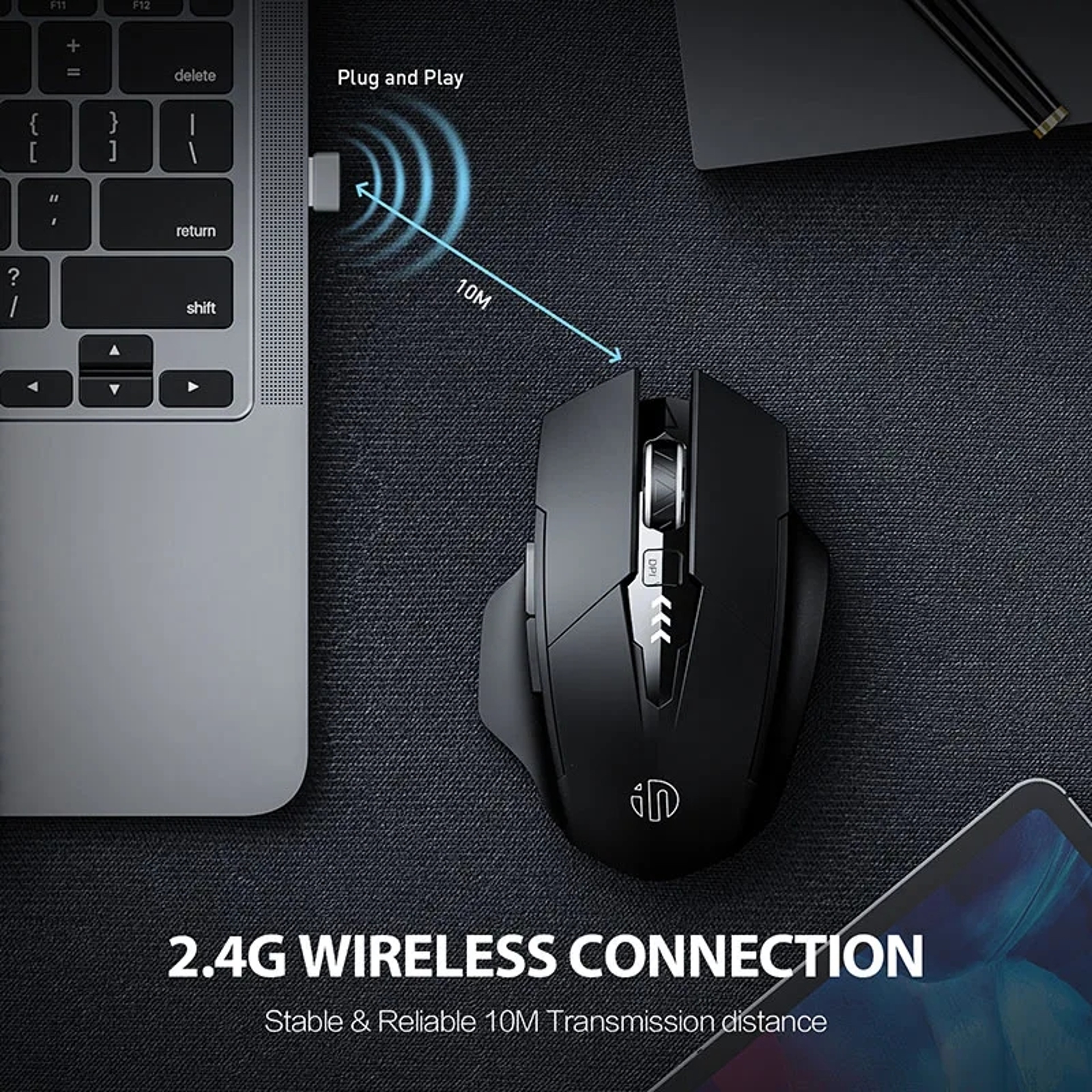 Ergonomic Wireless Mouse Rechargeable Silent Power Display Universal For Laptop Desktop 3