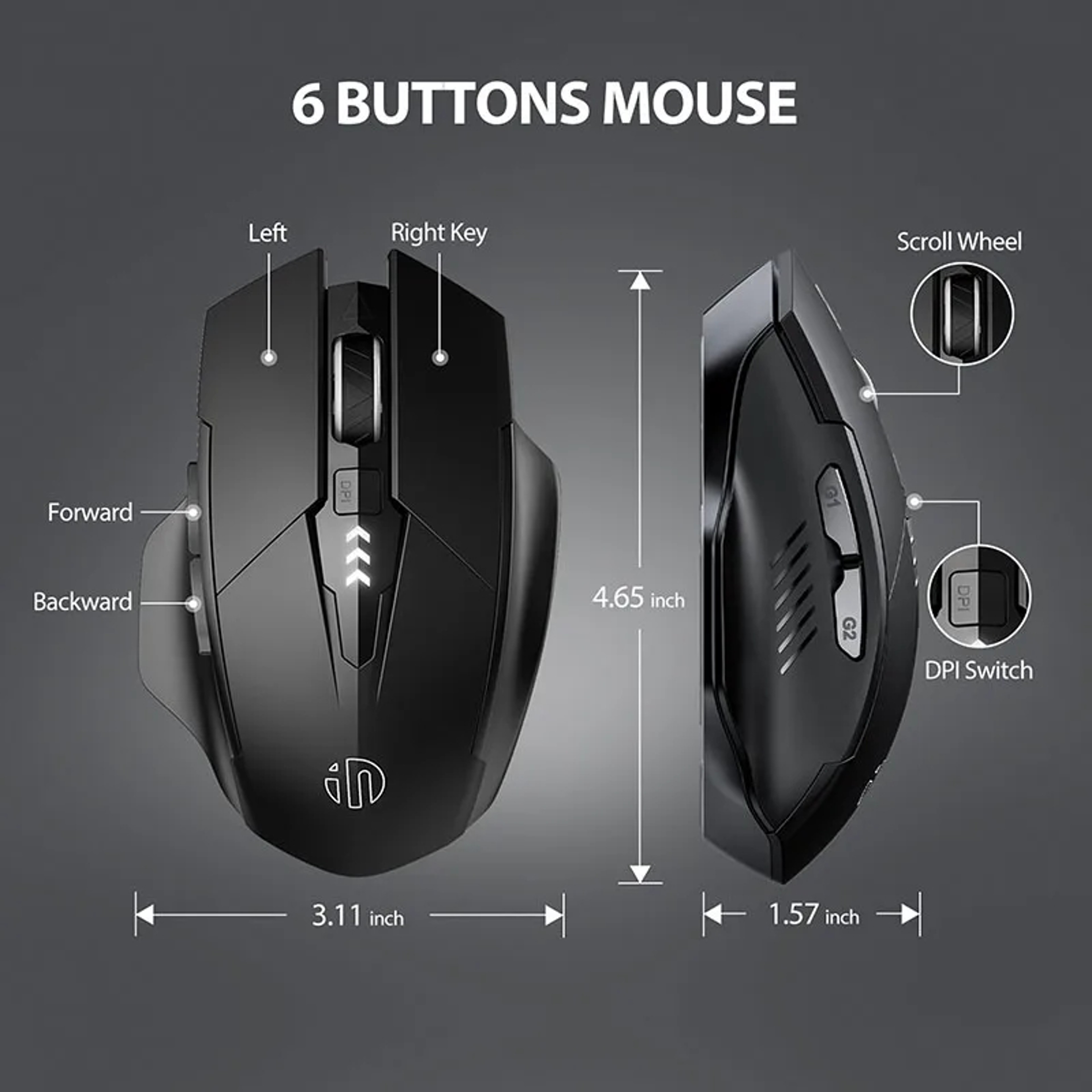 Ergonomic Wireless Mouse Rechargeable Silent Power Display Universal For Laptop Desktop 5