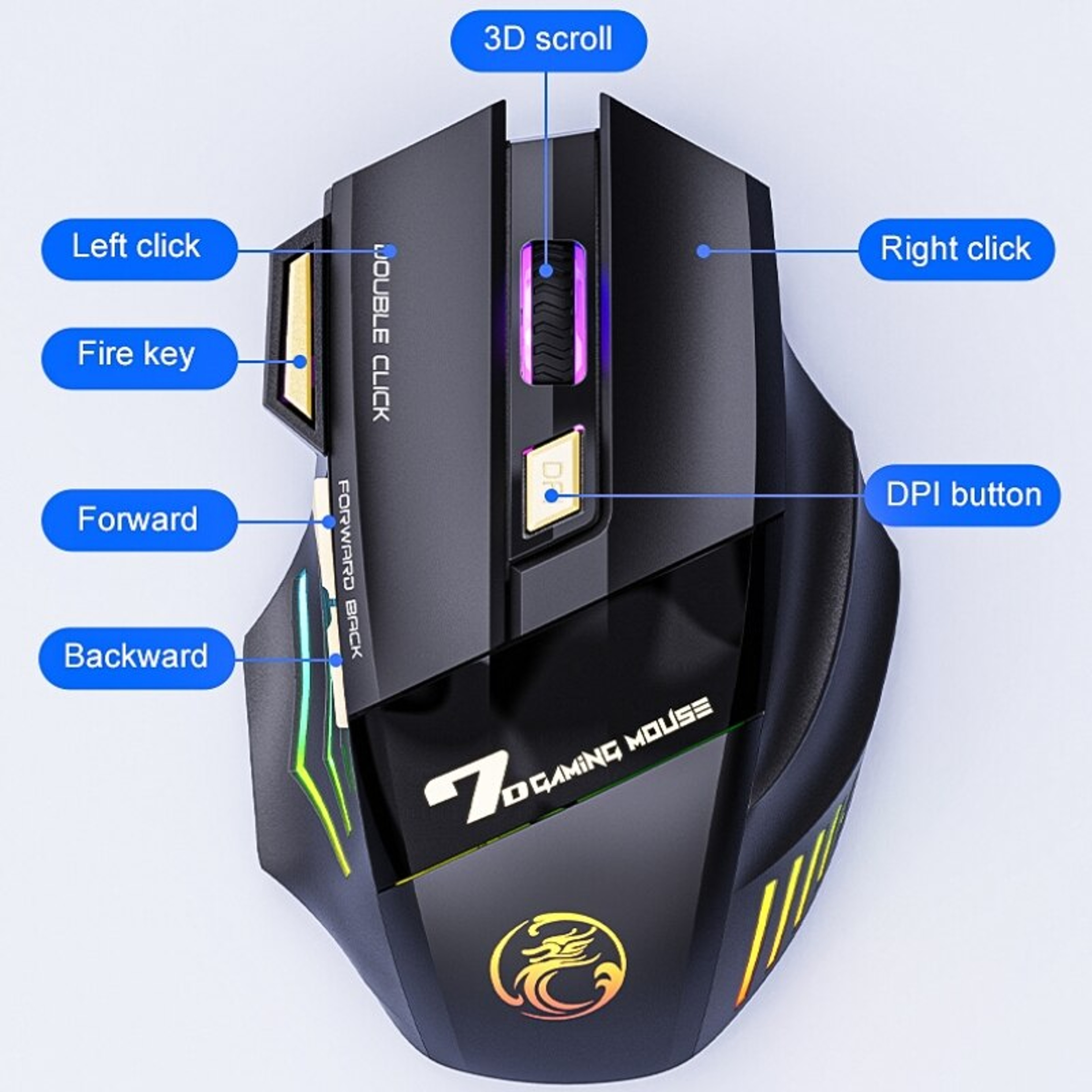 USB Wireless Gaming Mouse Silent Mouse Dual Mode Rechargeable Multiple Keys With Bluetooth And Colo 2