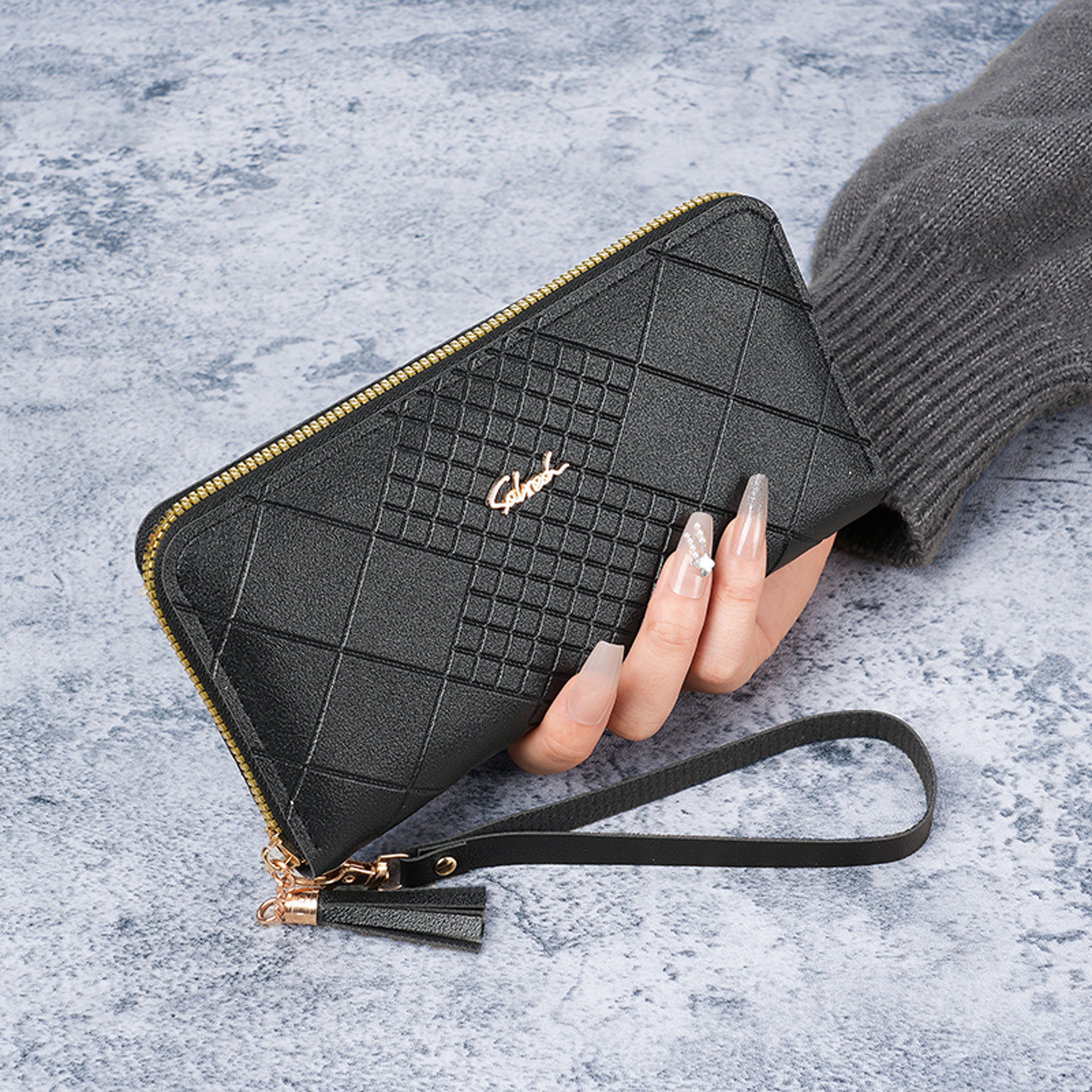 Women's Korean Version Long Wallet with Mobile Phone Bag, Simple Zipper Wallet, Tassel Handbag – view 11