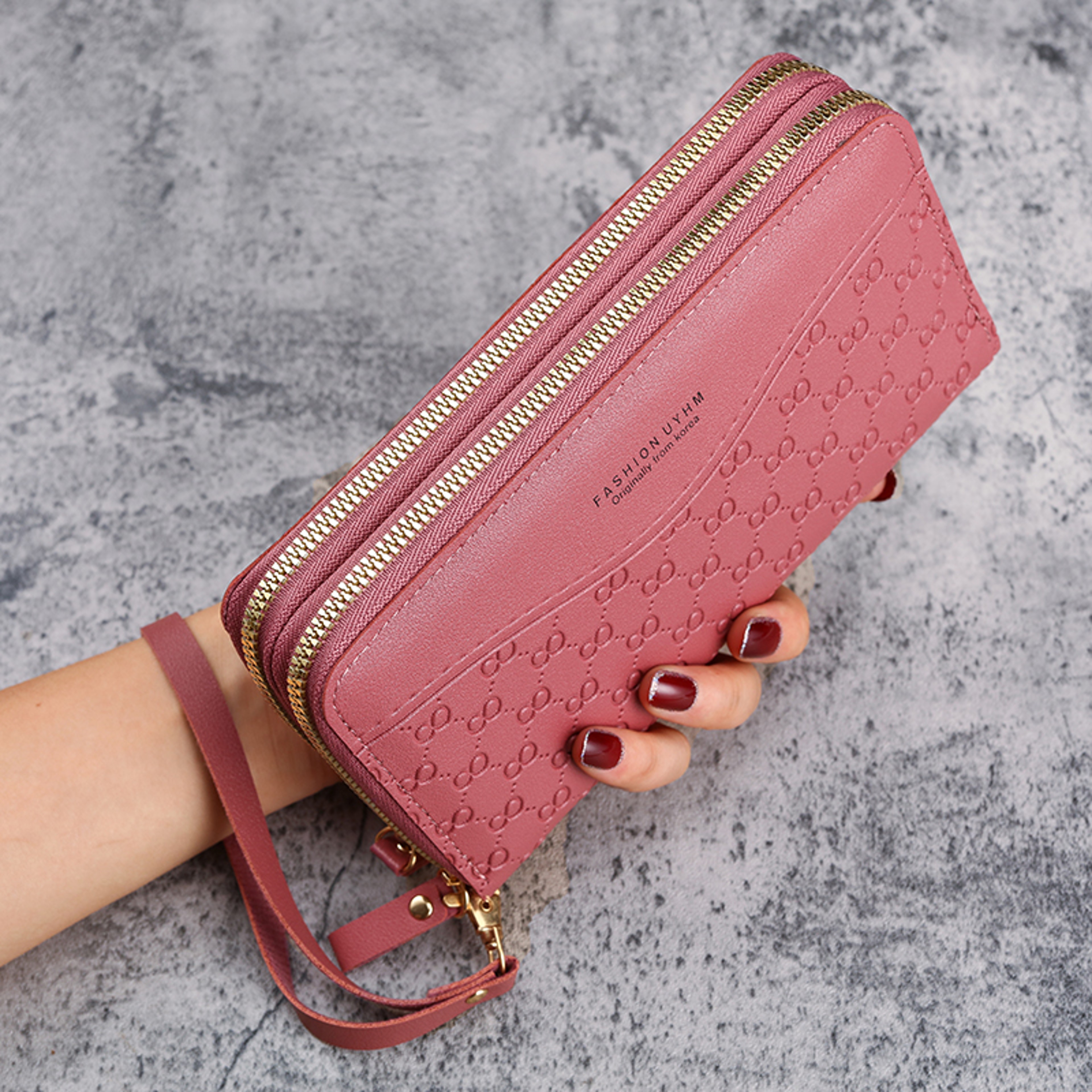 Fashion Embossed Ladies Long Zipper Wallet New Purse Large Capacity Mobile Phone Pocket 7