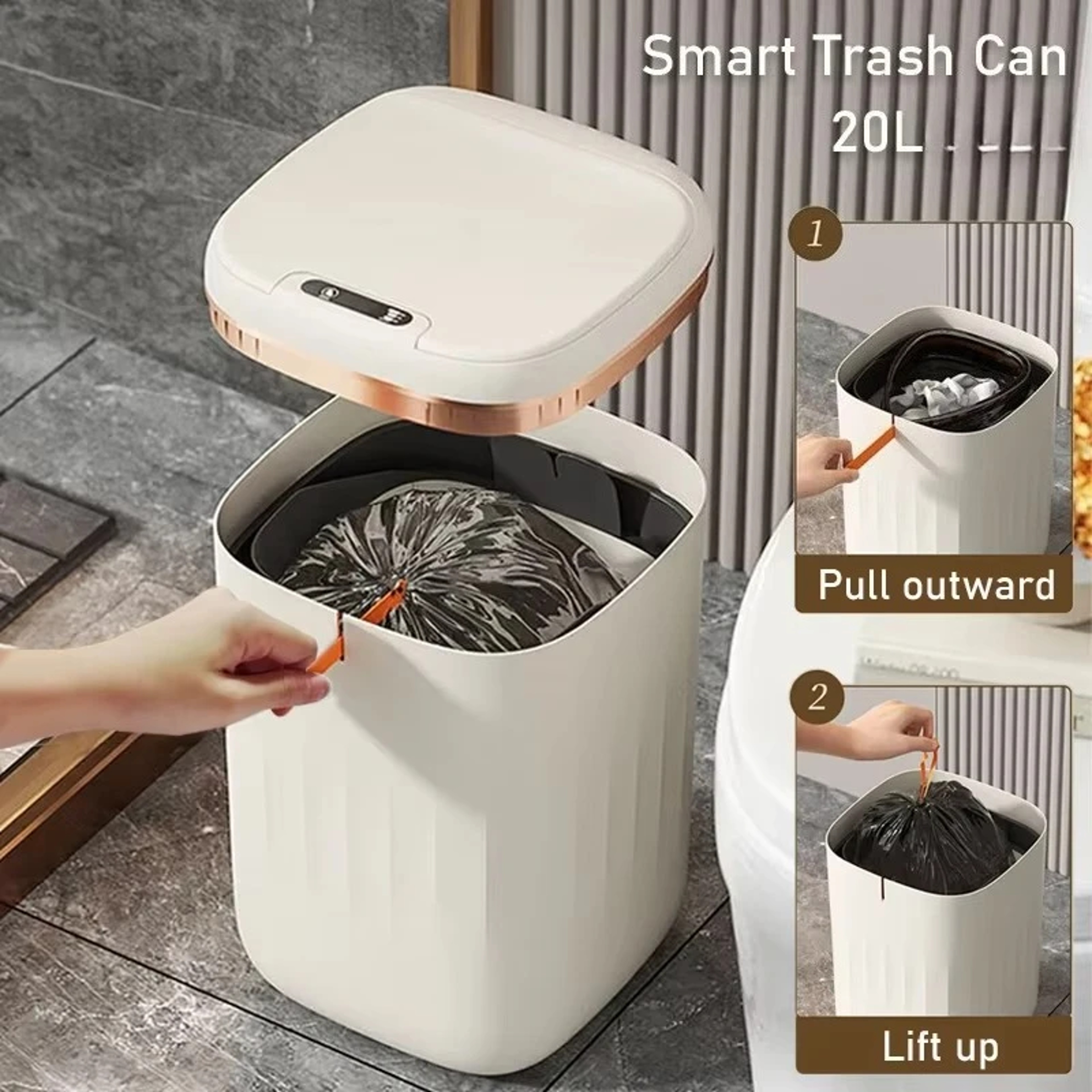 LargeCapacity 20L Waterproof Trash Can Smart Sensor Black Bathroom Bin 0