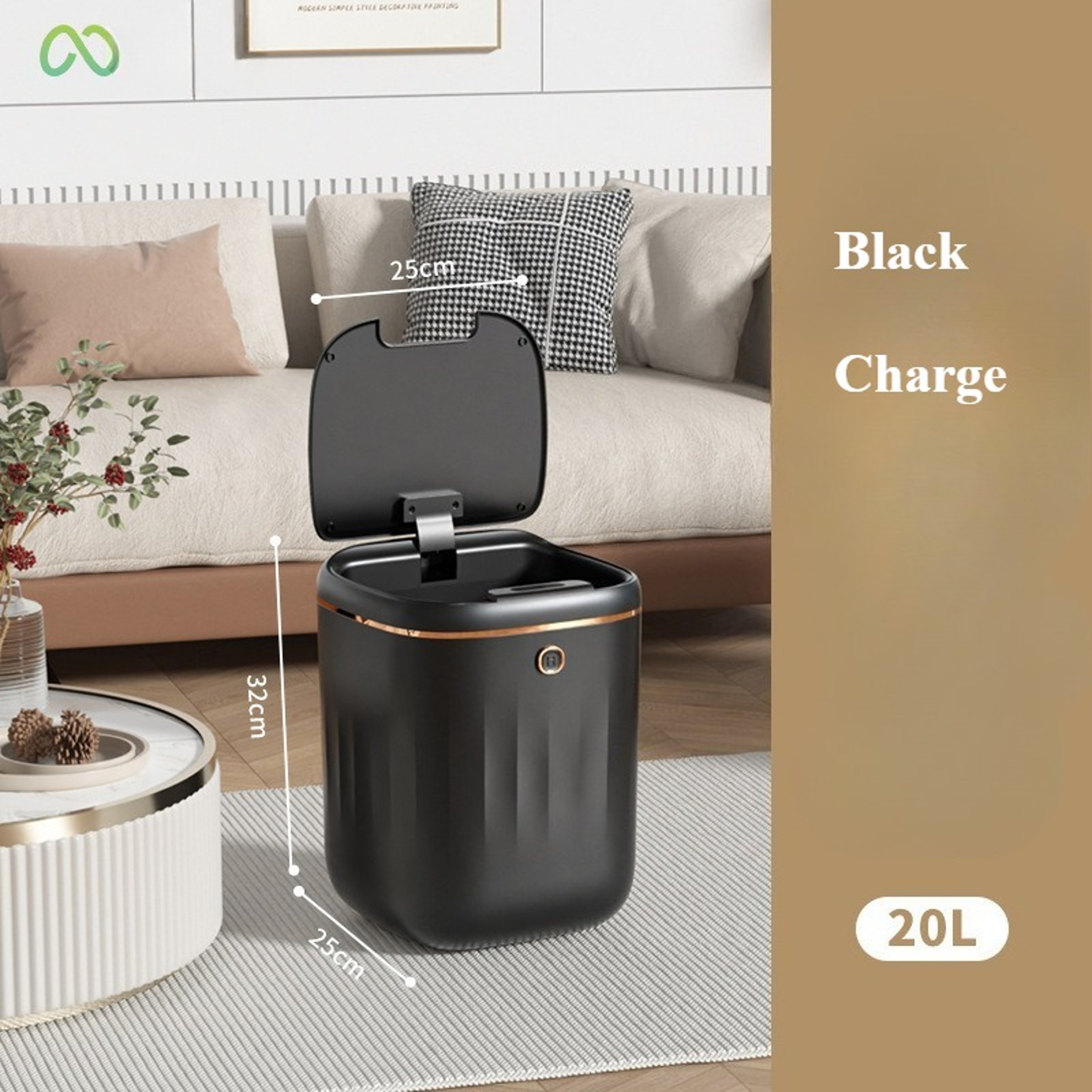 LargeCapacity 20L Waterproof Trash Can Smart Sensor Black Bathroom Bin 7