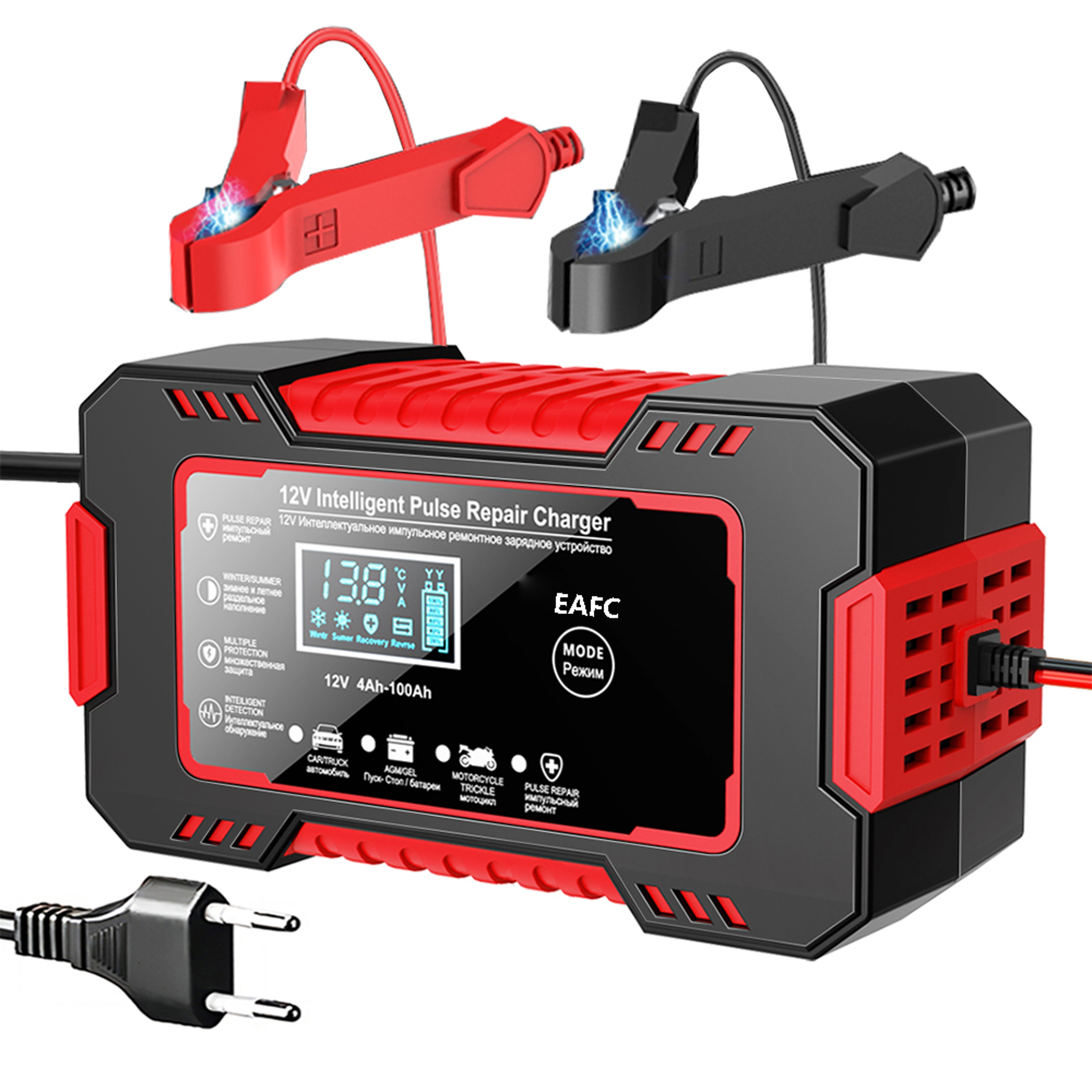 Pulse Repair LCD Display, Smart Fast Charge Car Battery Charger, AGM GEL Lead-Acid Charger for Auto and Motorcycle – view 1