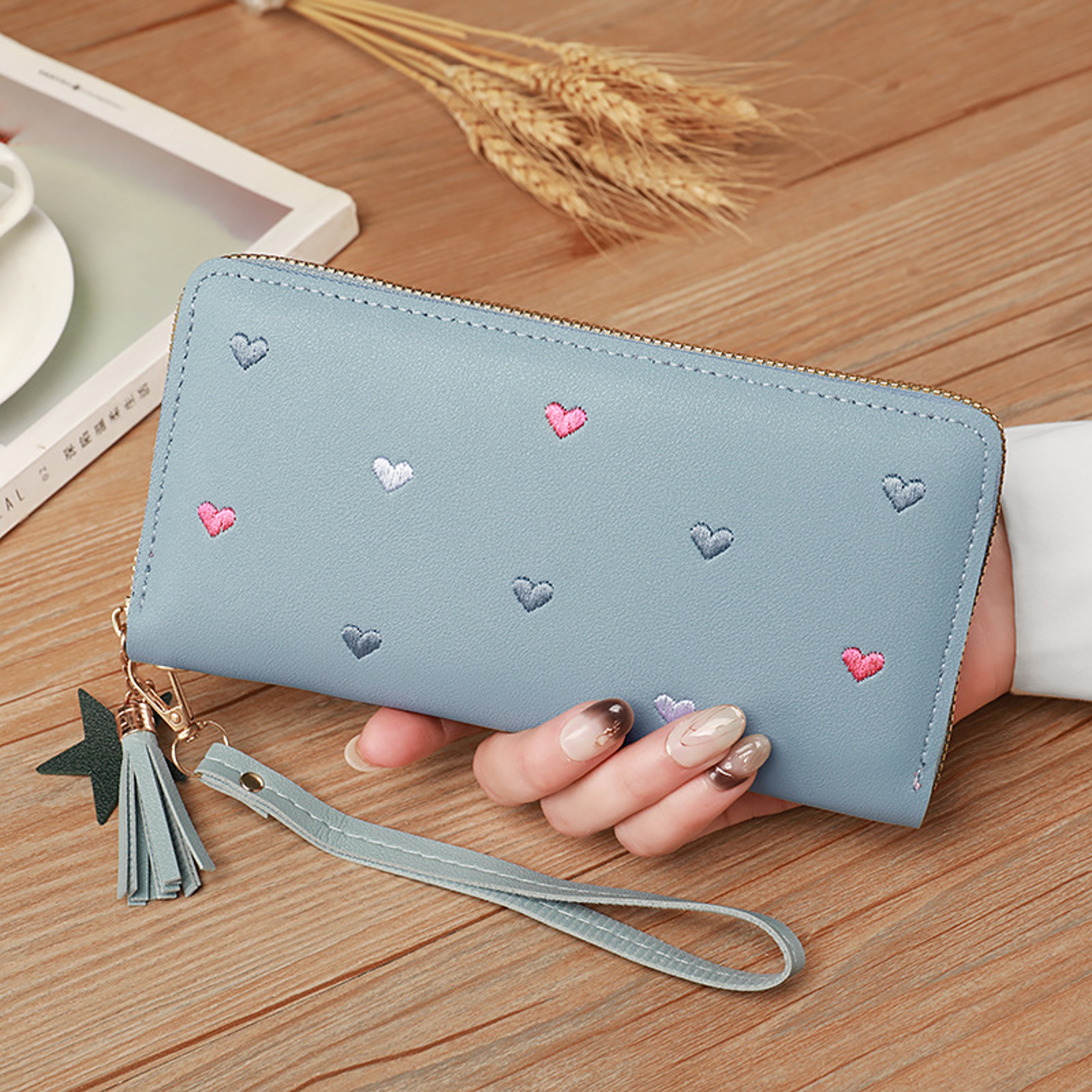 Women Long Wallets Purses Luxury Love Heart Phone Wallet Ladies Card Holder Clutch 6