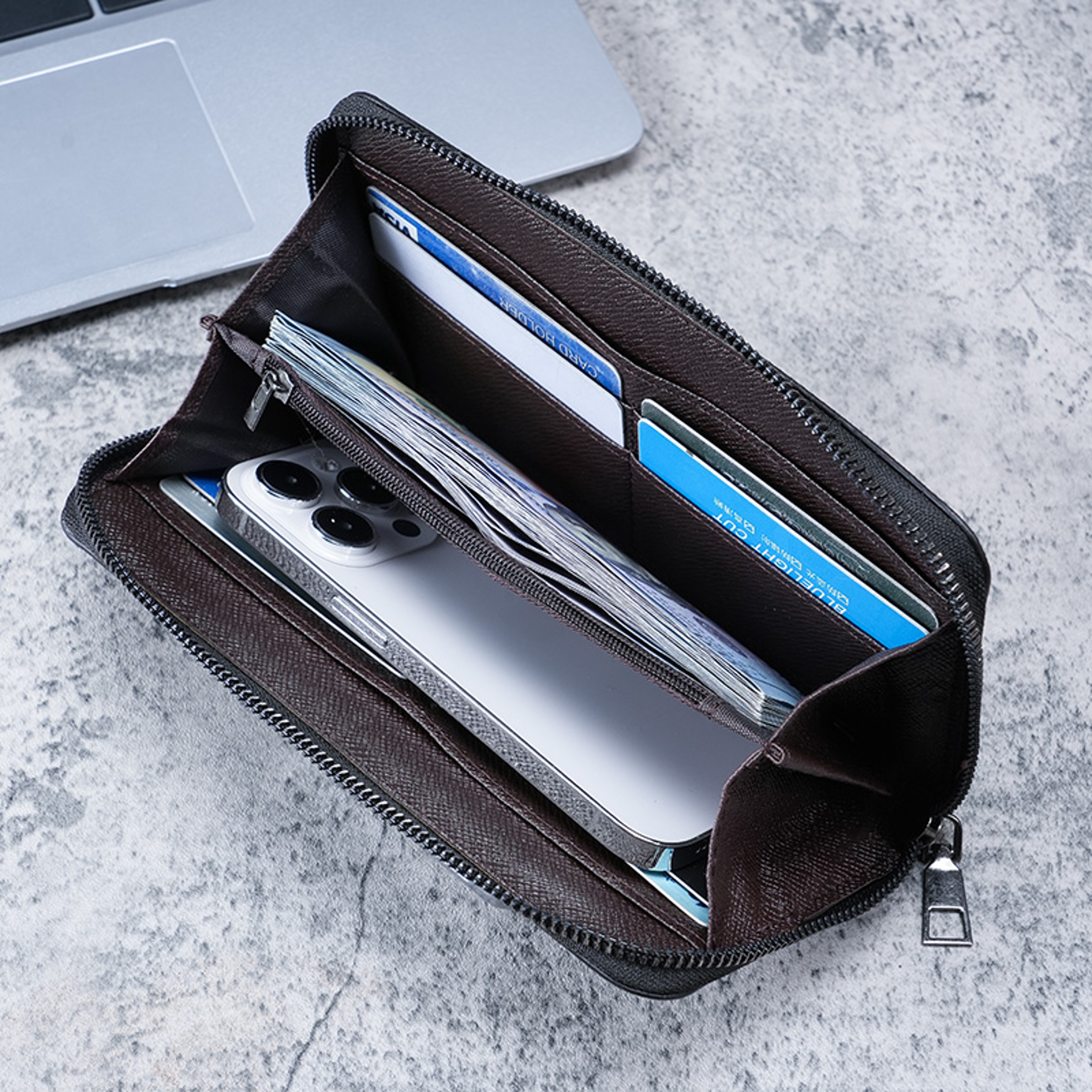 Canvas Clutch Wallet For Men Large Capacity Zipper Business MultiCard 5