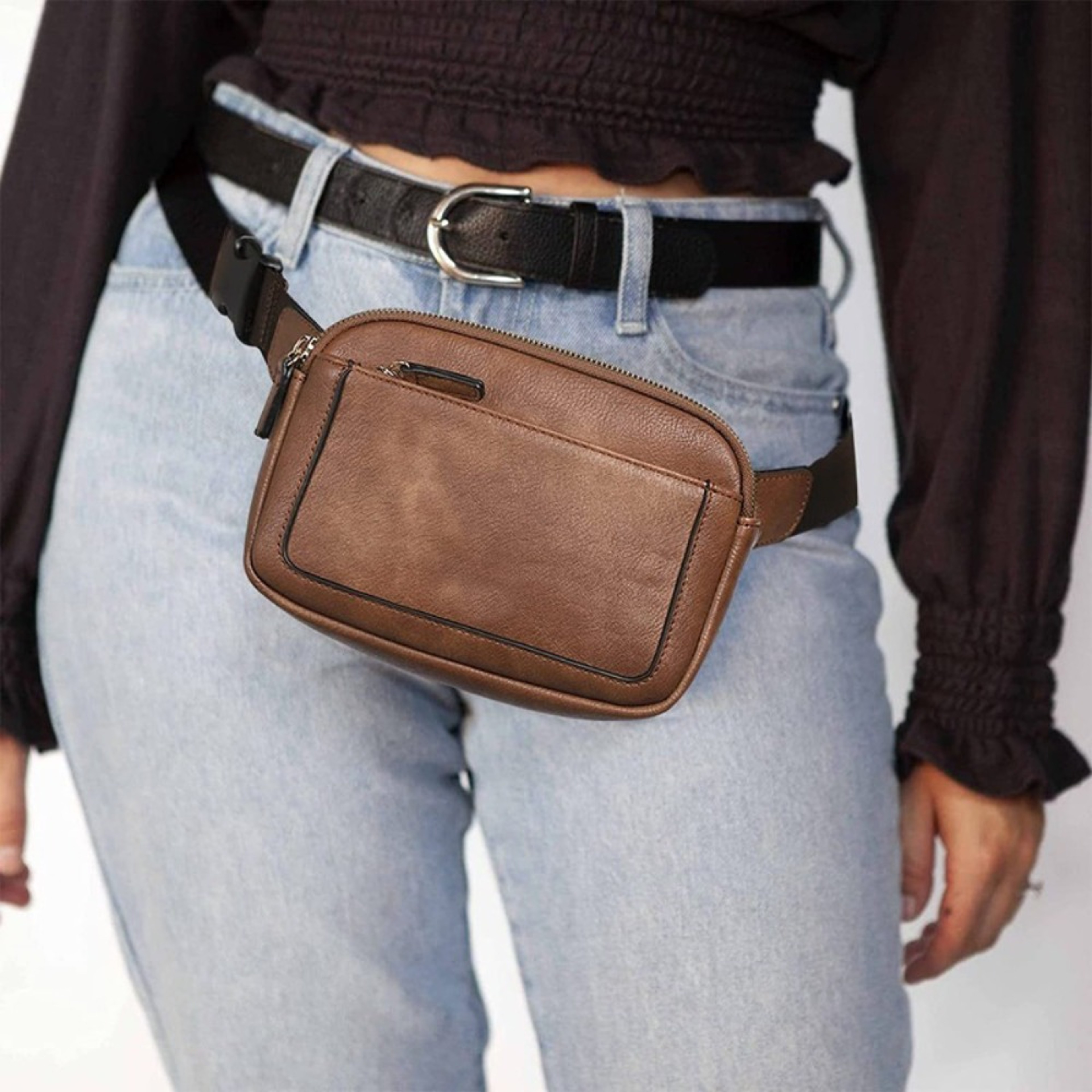 Women's PU Leather Fanny Pack, Adjustable Strap Crossbody Chest Bag, Fashion Waist Bag with Card Pocket for Outdoor Use – view 3