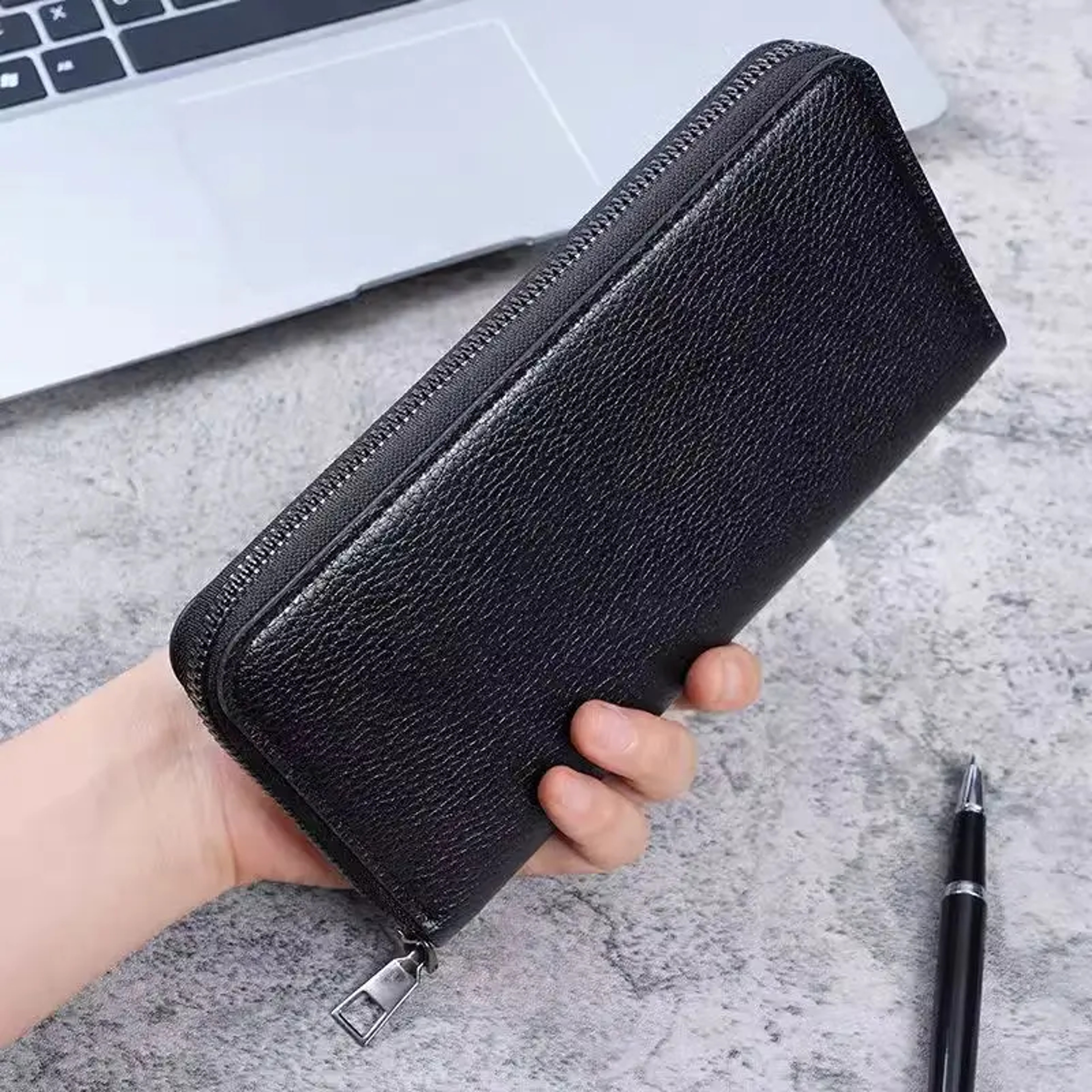 Men S Soft Leather Long Zipped Purse Slim Fashion Card Wallet Solid Pattern Suit Bag 1