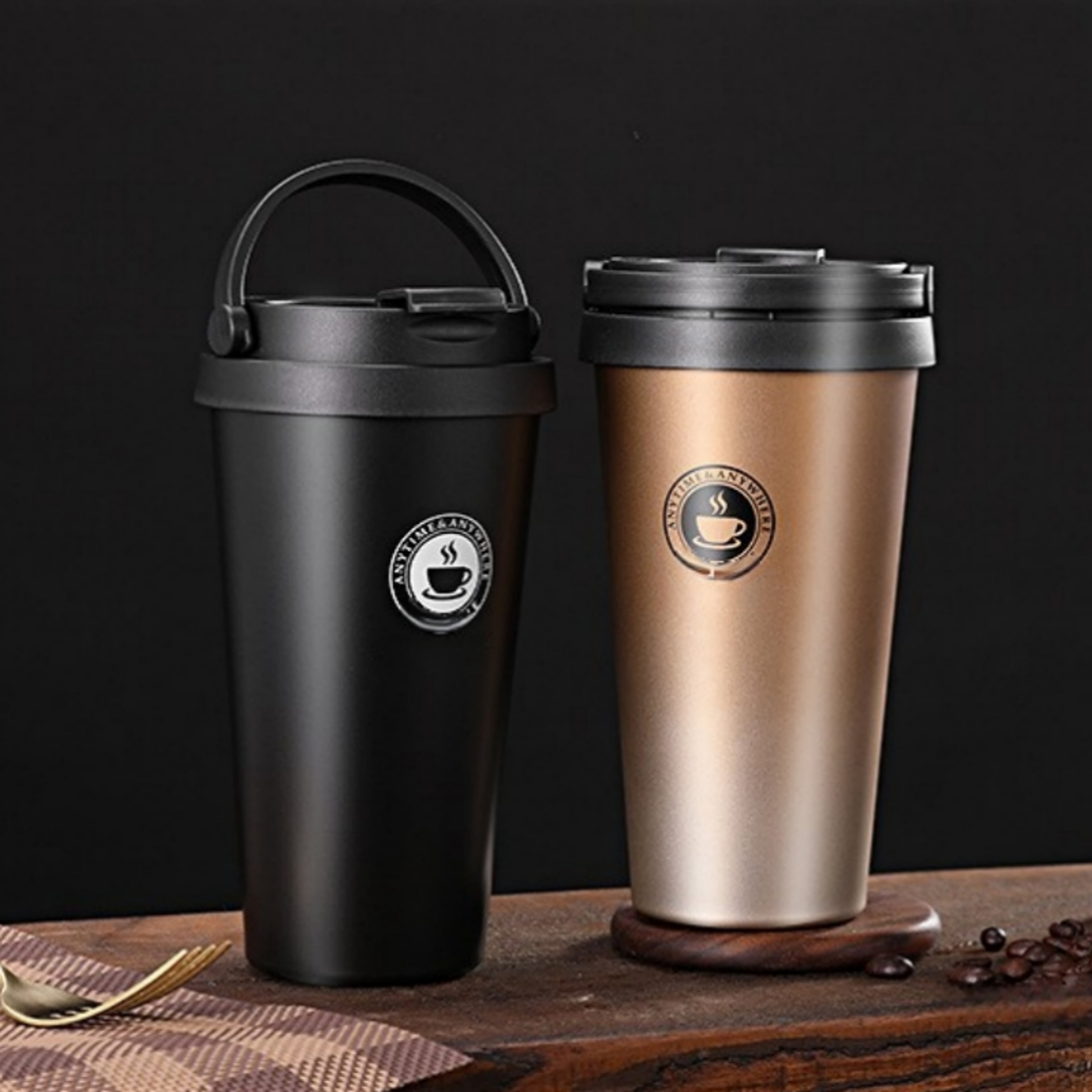 Portable Office Coffee Cup, Double-layer Vacuum Thermos, New American Simple Large-capacity Mug with Rope – view 1