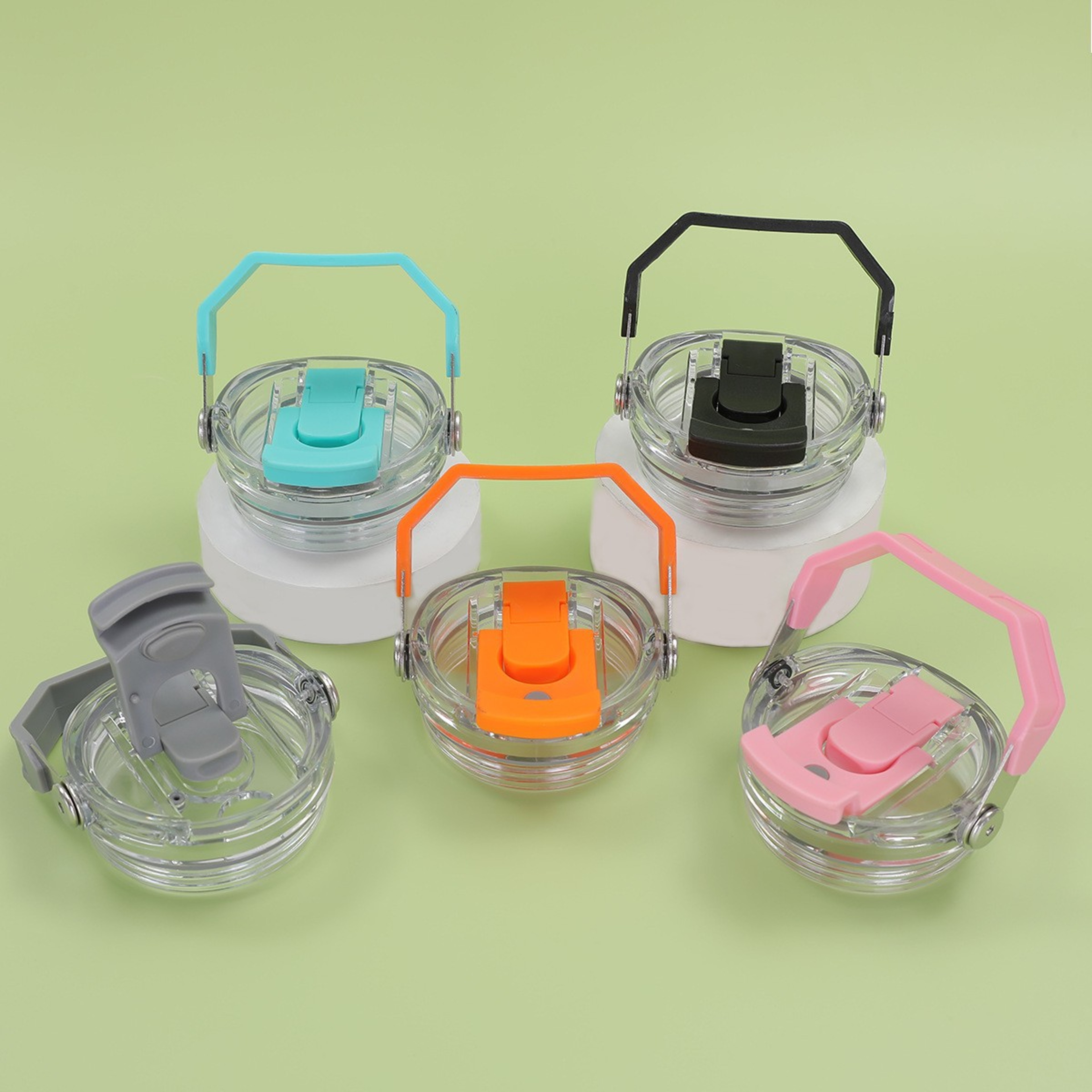 LeakProof Car Cup Portable Handle Double Drinking Cap Transparent With Straw High Appearance Level 0