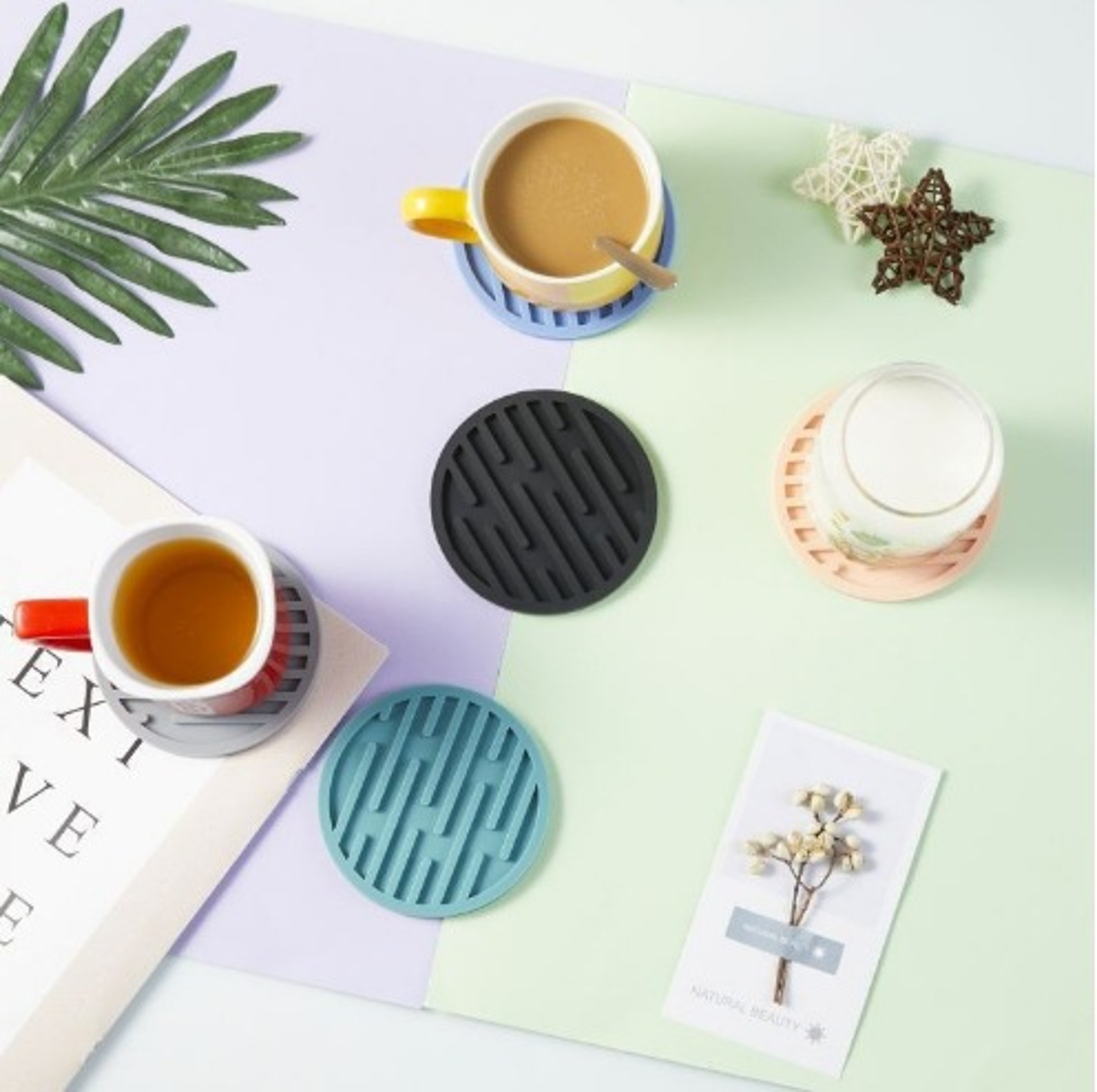 Heatresistant Silicone Coaster Antislip Round Striped Beverage Coaster Waterdraining Coasters 0