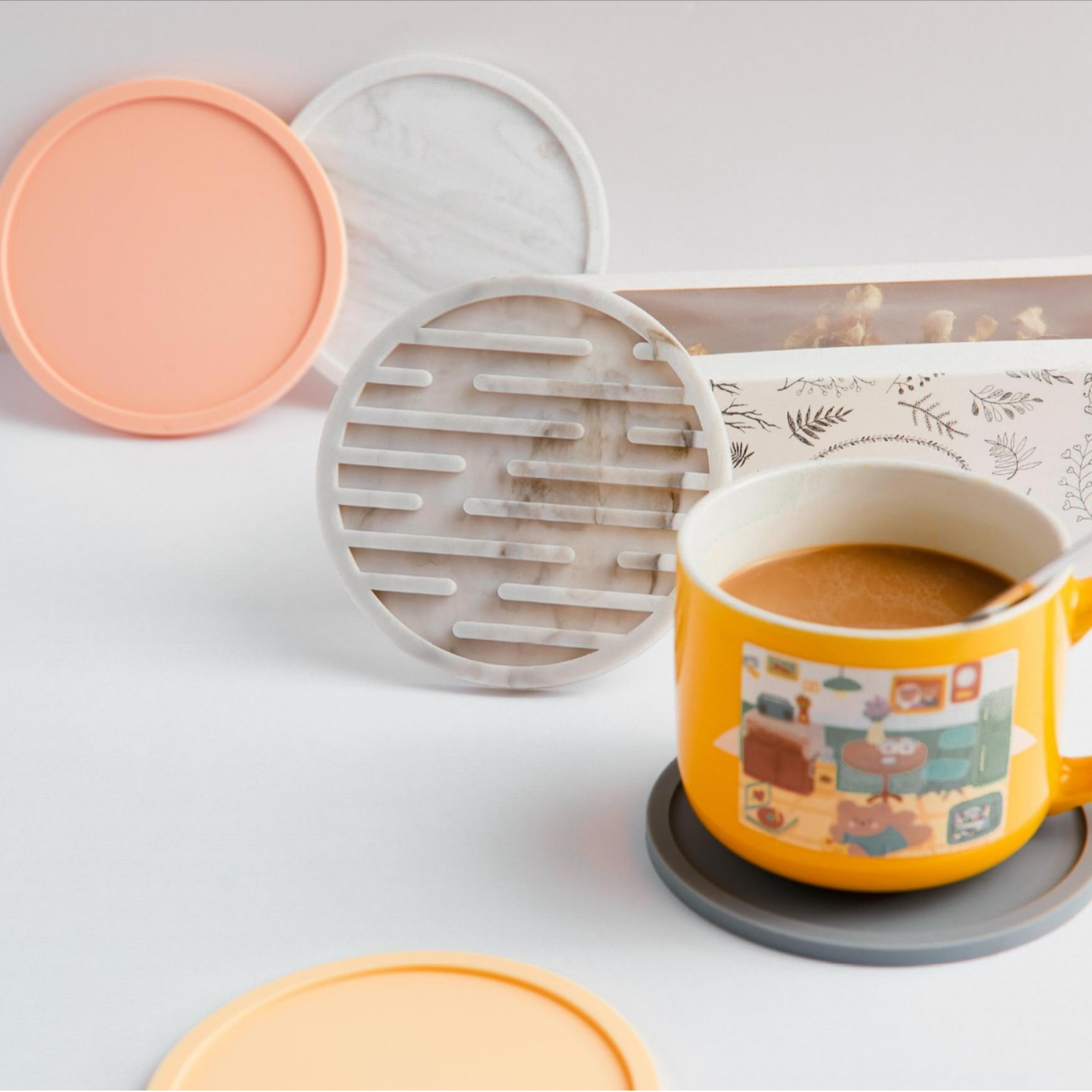 Heatresistant Silicone Coaster Antislip Round Striped Beverage Coaster Waterdraining Coasters 7