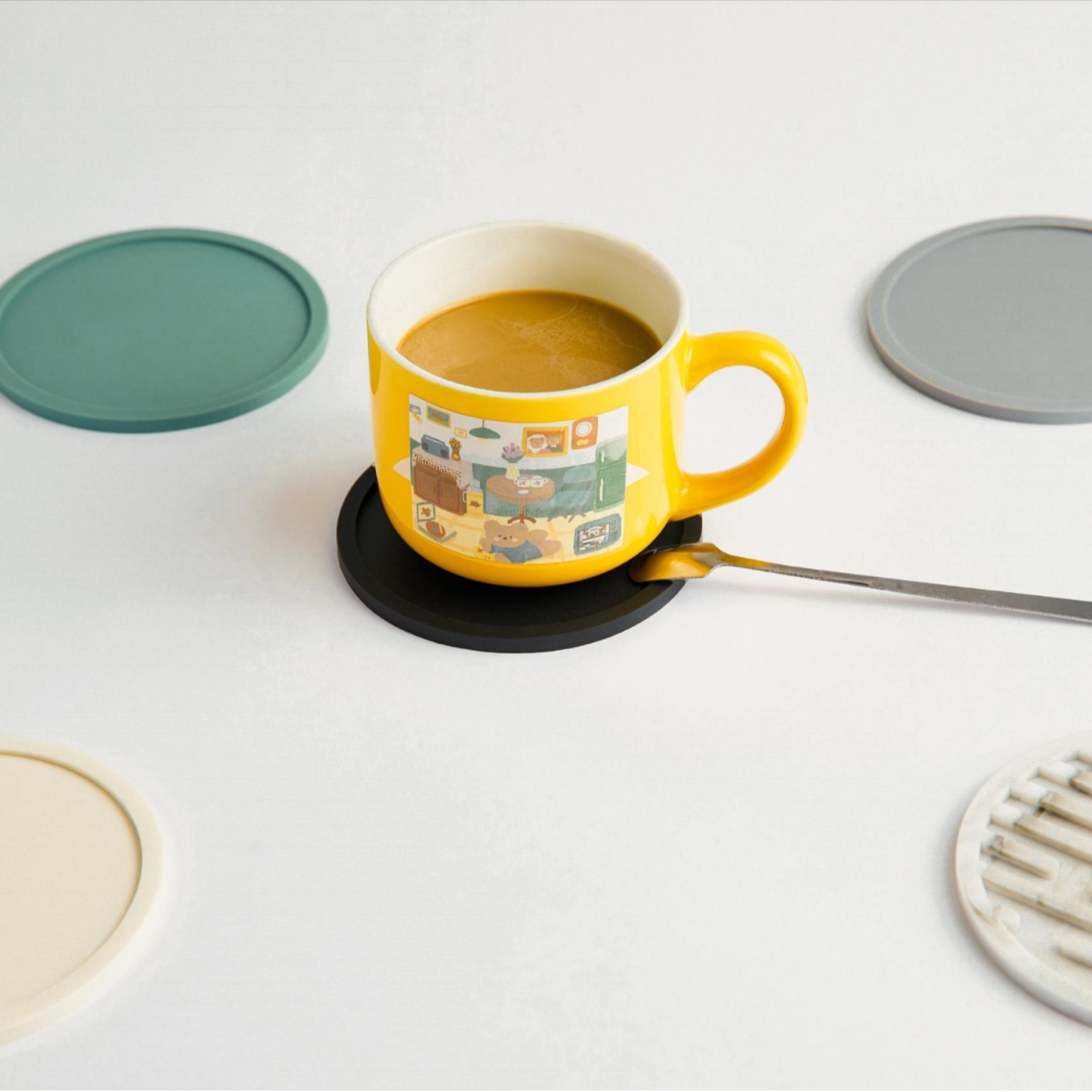 Heatresistant Silicone Coaster Antislip Round Striped Beverage Coaster Waterdraining Coasters 8