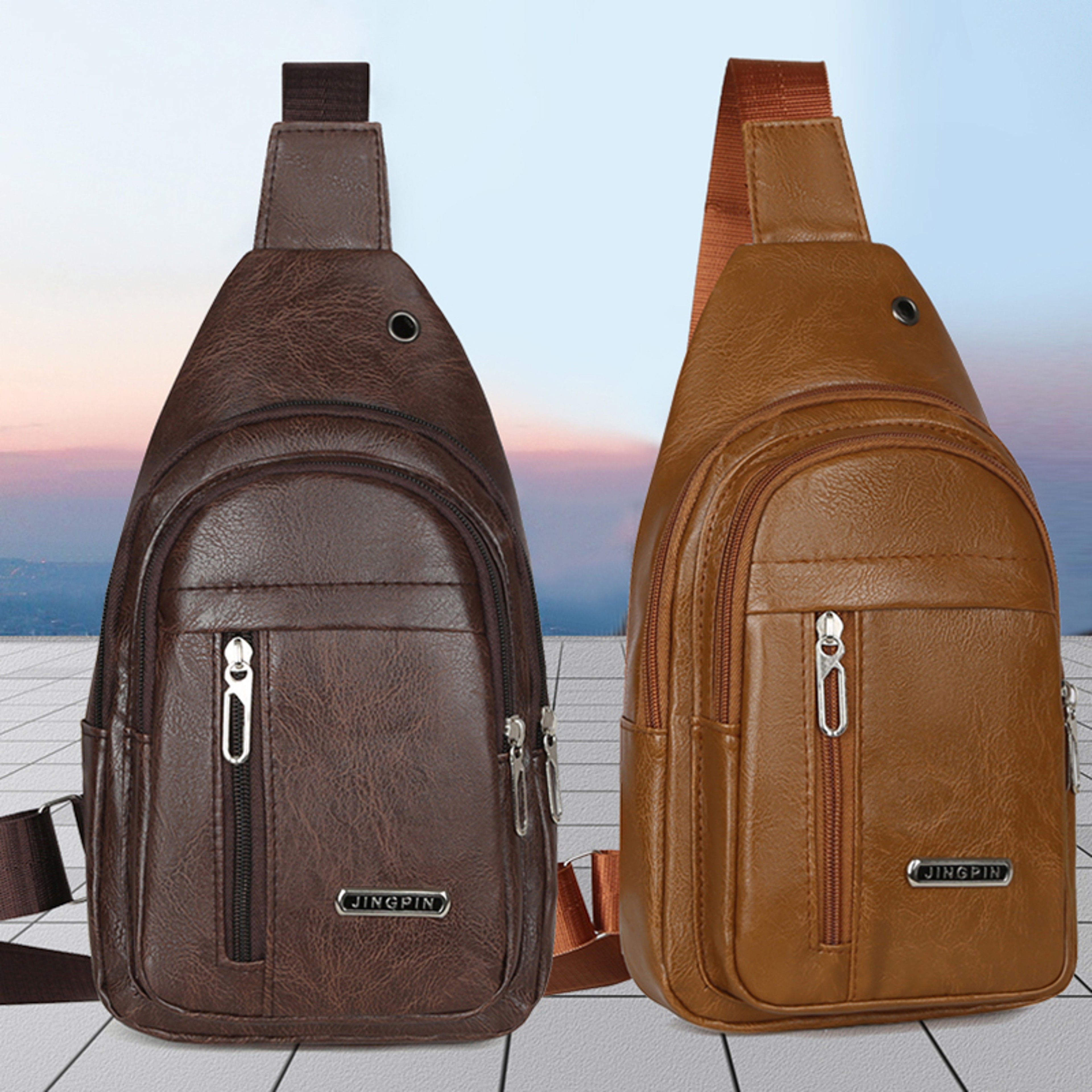Leather Crossbody Sling Bag For Men Fashion Business Chest Bag Vintage Messenger Pack 0