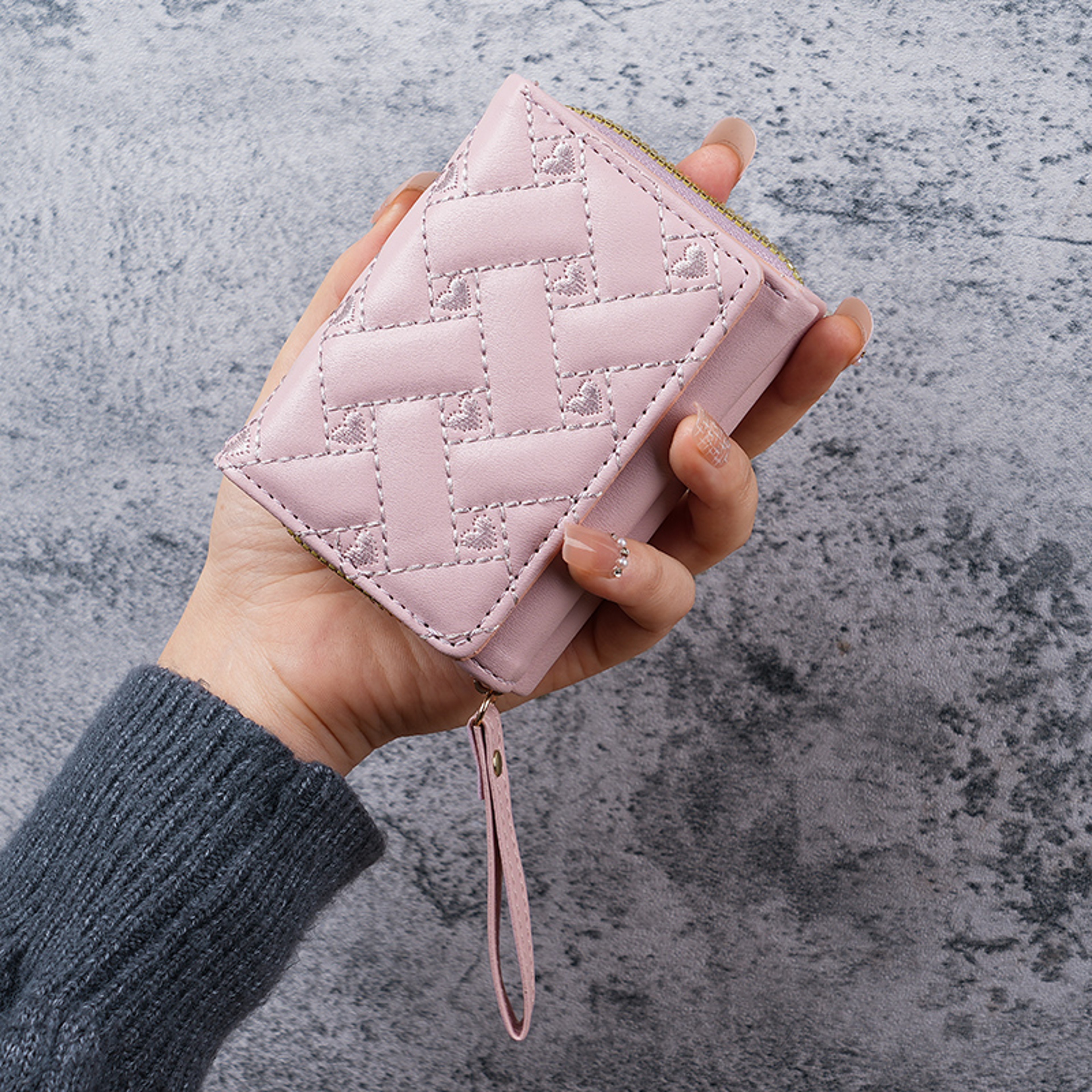 New Womens Wallet Short Simple Embroidered Love PU Zero Wallet Multi Card Small Wallet Wallet Walle 5