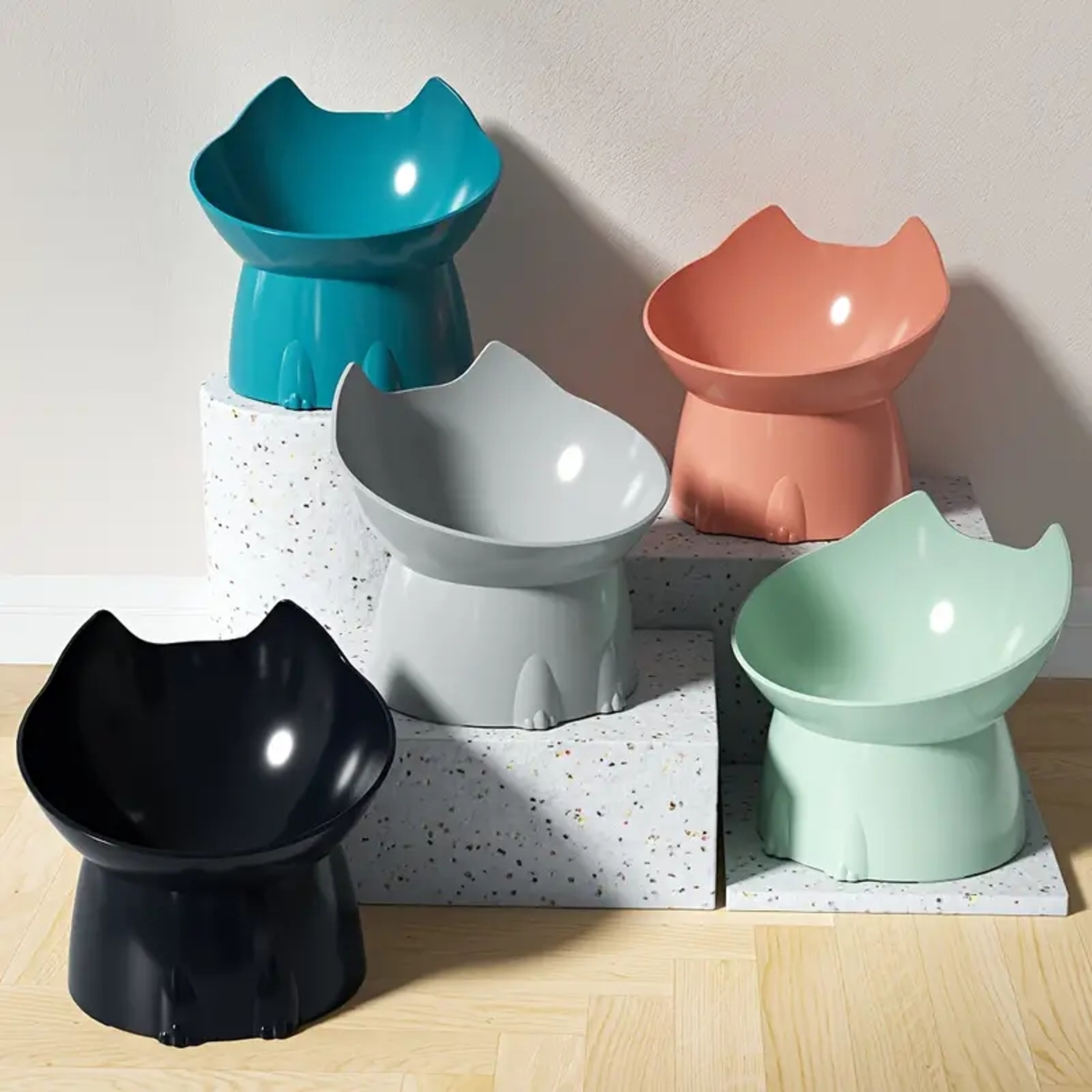 WhiskerWare Elevated Cat Bowl With Tilted Edge AntiTip Plastic Neck Protection 0
