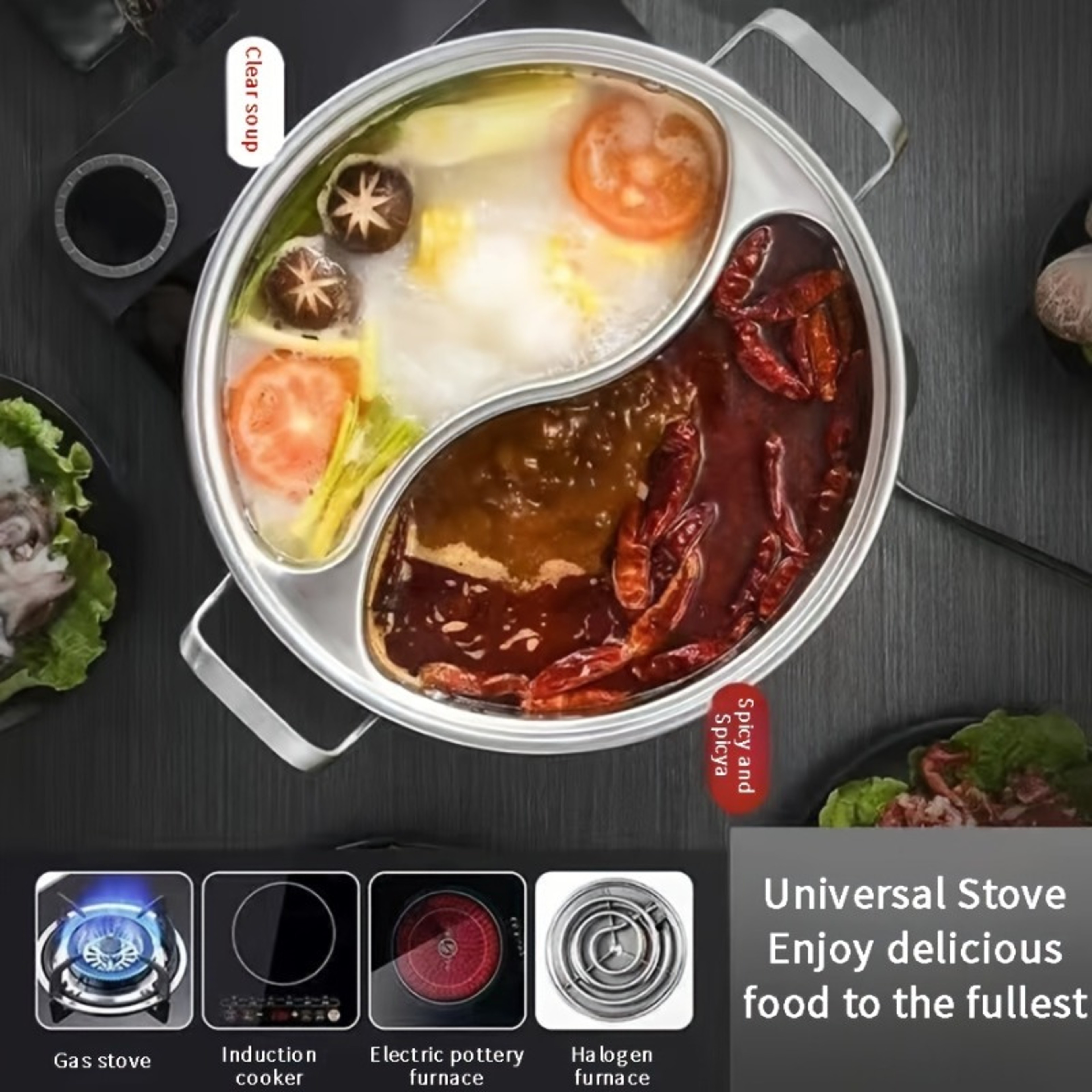 Stainless Steel Dual Flavor Hot Pot Mandarin Duck Pot Thickened Design For Home Cooking 1