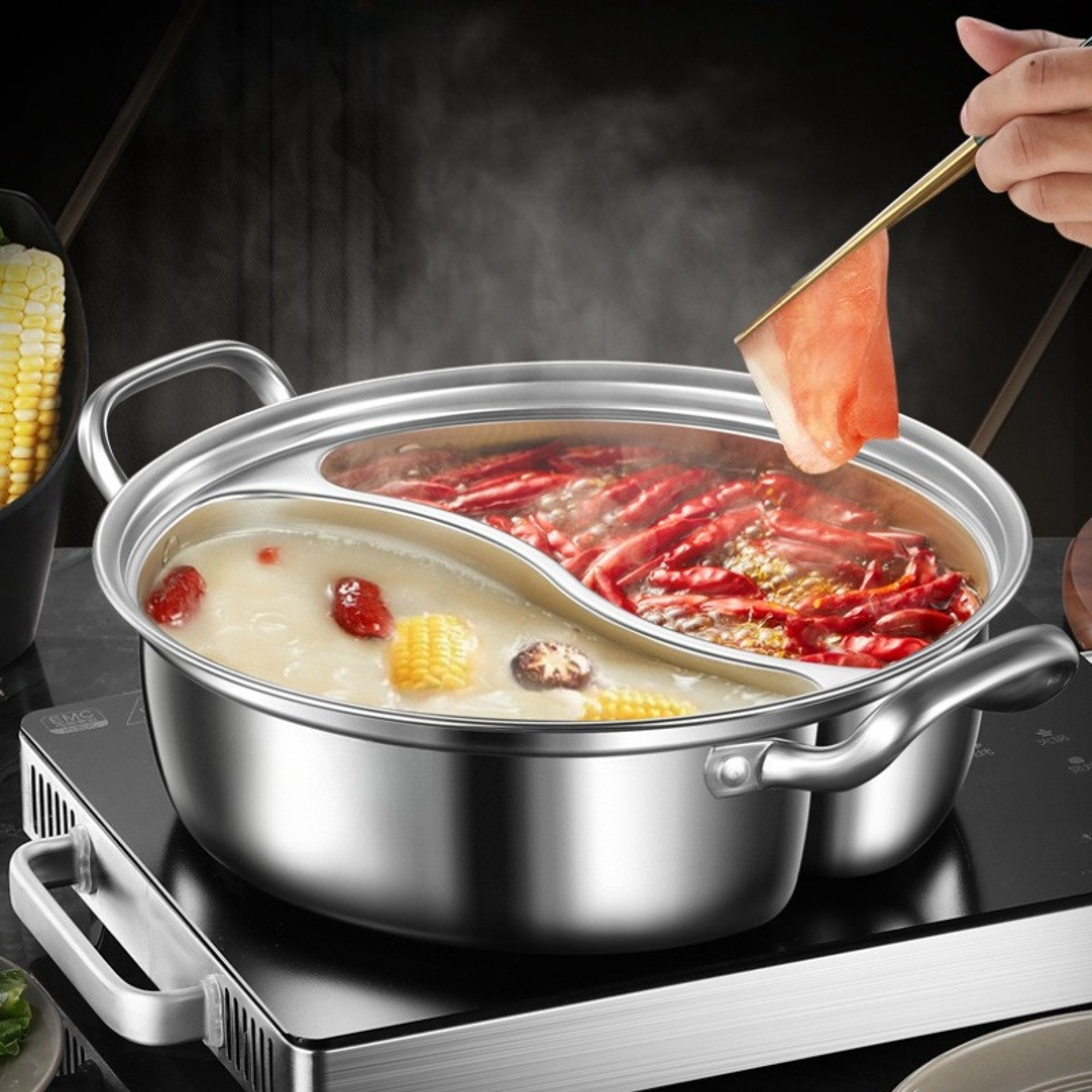 Stainless Steel Dual Flavor Hot Pot Mandarin Duck Pot Thickened Design For Home Cooking 2