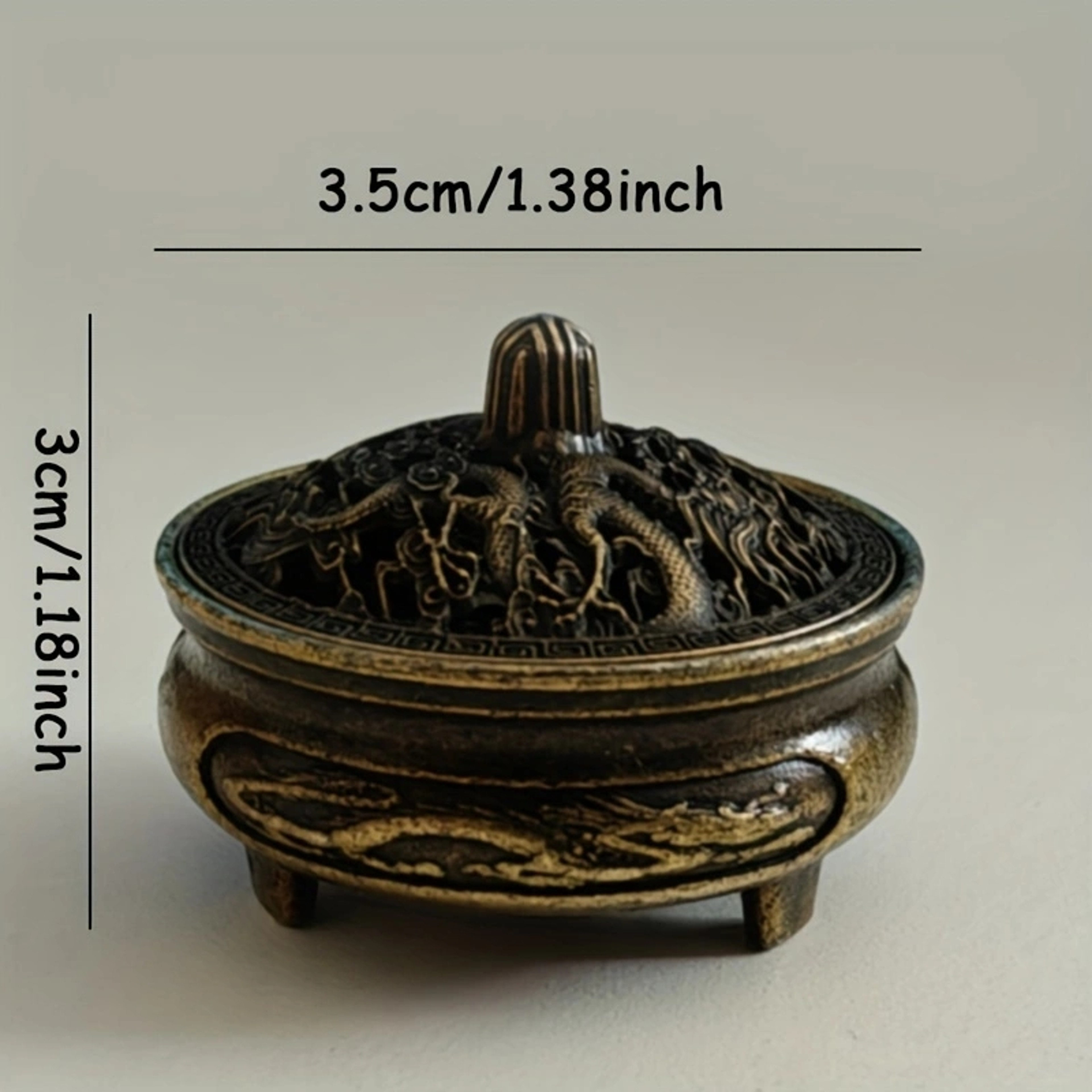 Mini Hollow Brass Pocket Incense Burner, Antique Ornament for Tea Tables, Dragon and Phoenix Decoration – view 7