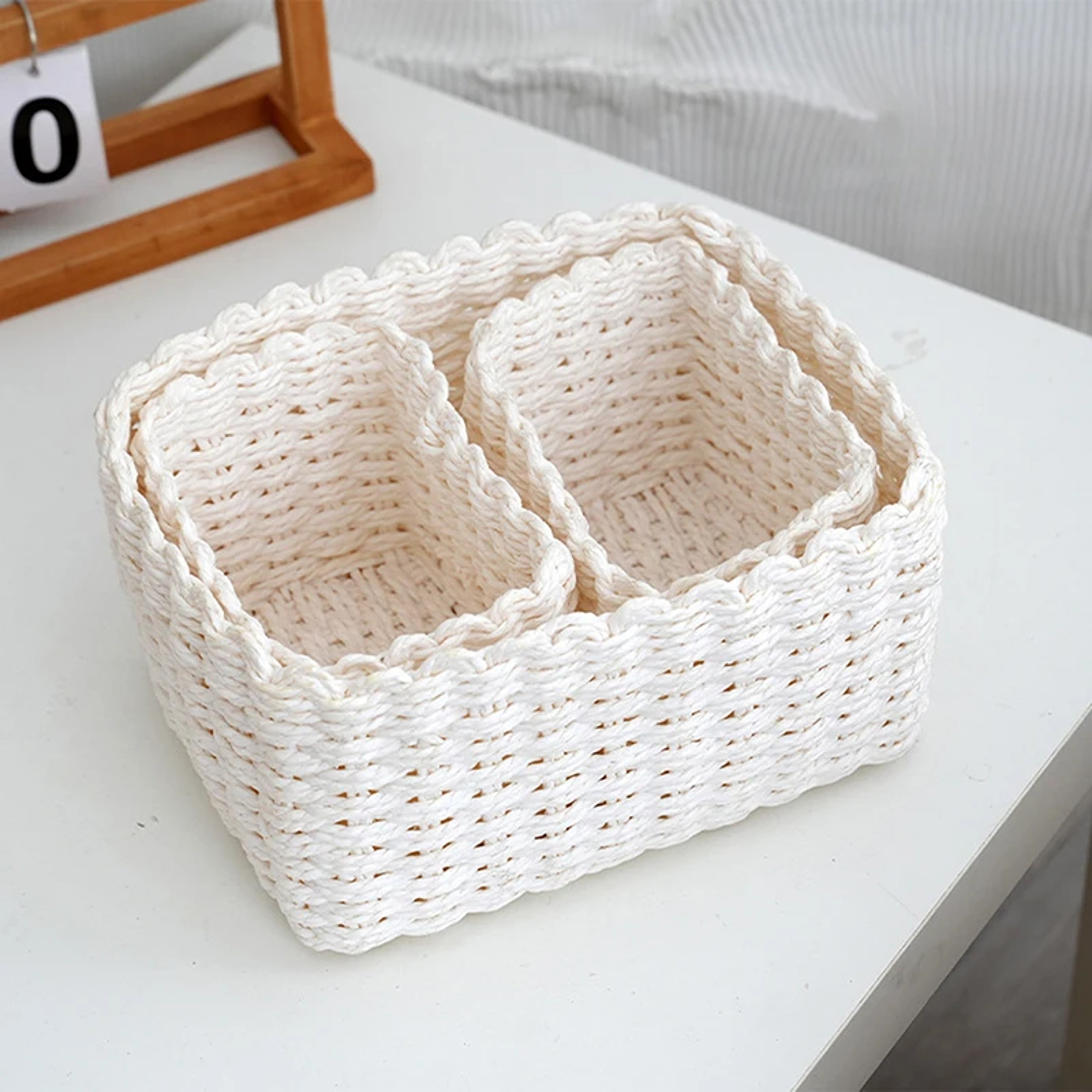 3pcs Handmade Straw Woven Soft Round Paper Rope Storage Basket For Organizing Decorative Storage Bi 0