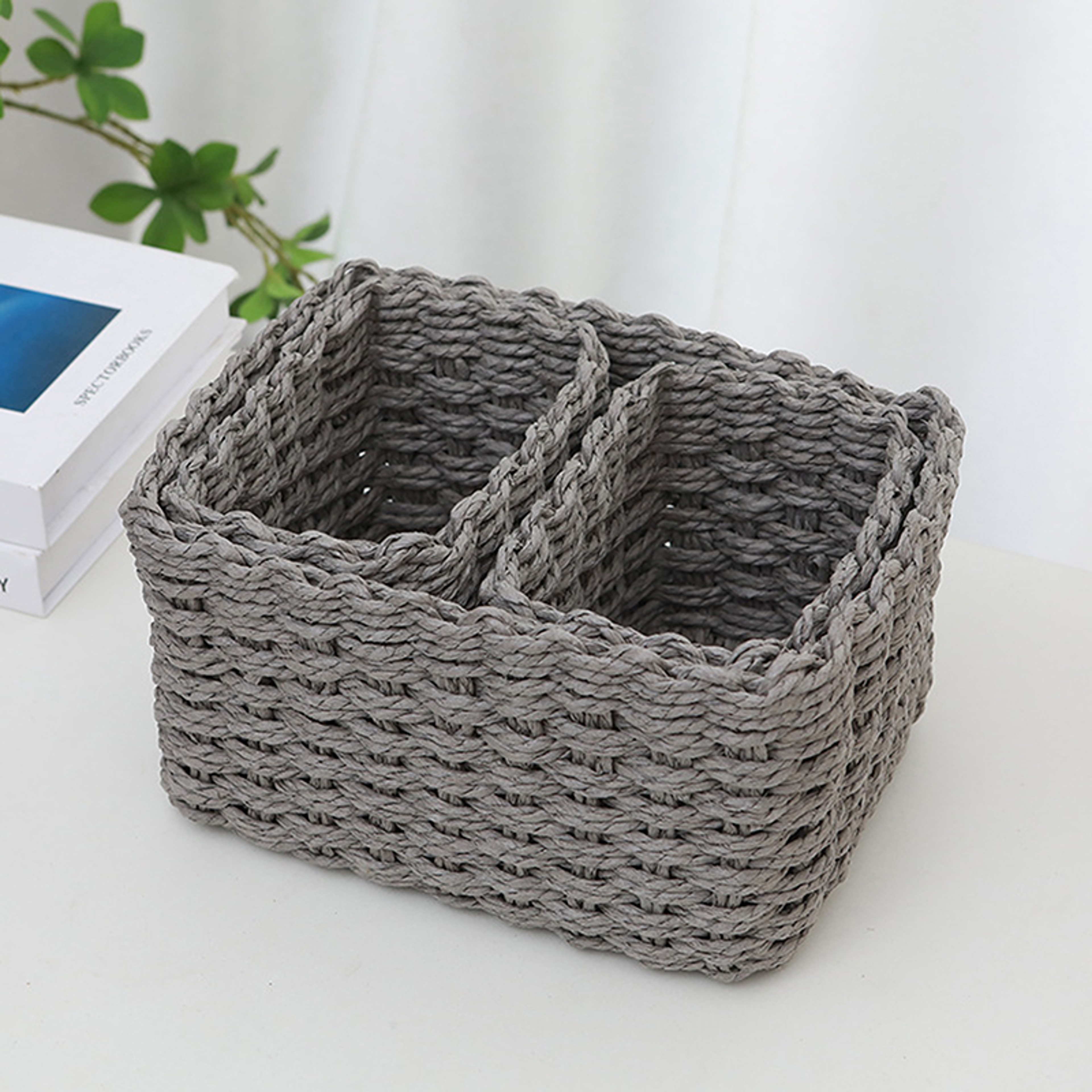 3pcs Handmade Straw Woven Soft Round Paper Rope Storage Basket For Organizing Decorative Storage Bi 1