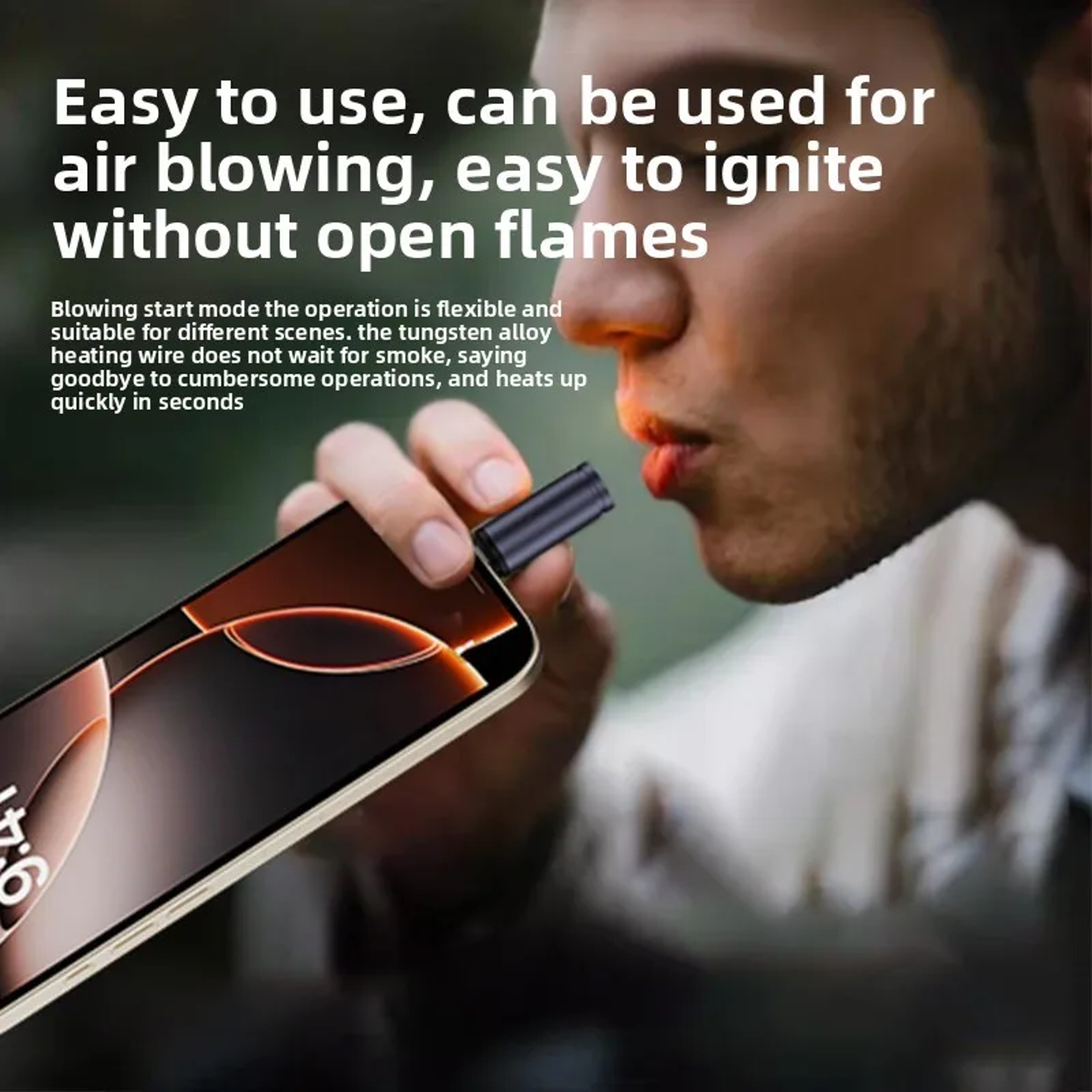 USB C Cigarette Lighter Adapter, Type C Mini Lighter, Blow-to-Ignite, Auto Shut-Off, No Battery – view 3