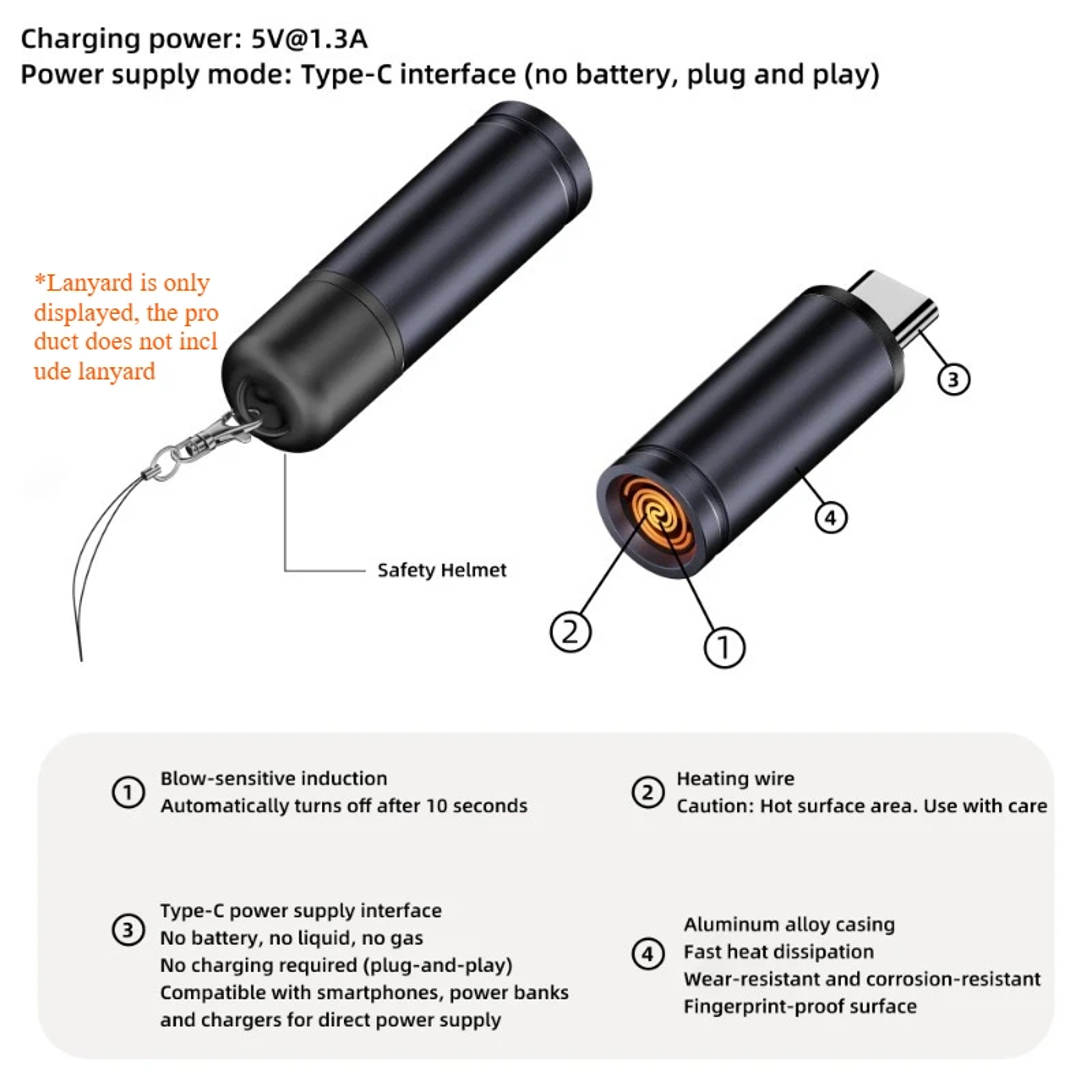 USB C Cigarette Lighter Adapter, Type C Mini Lighter, Blow-to-Ignite, Auto Shut-Off, No Battery – view 6