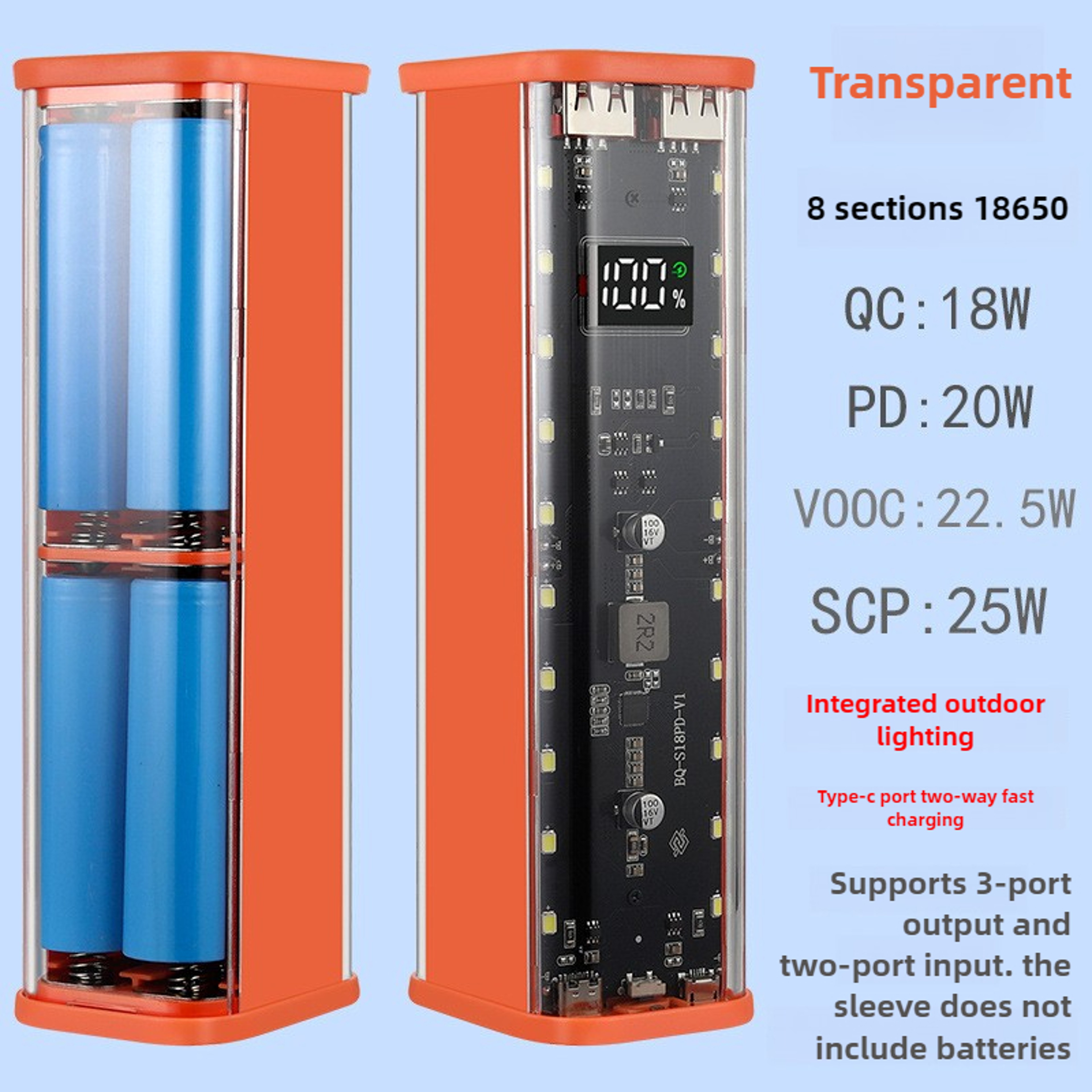 Fast Charging Power Bank Case Transparent USB C Battery Storage Box DIY Shell For Smartphones 0