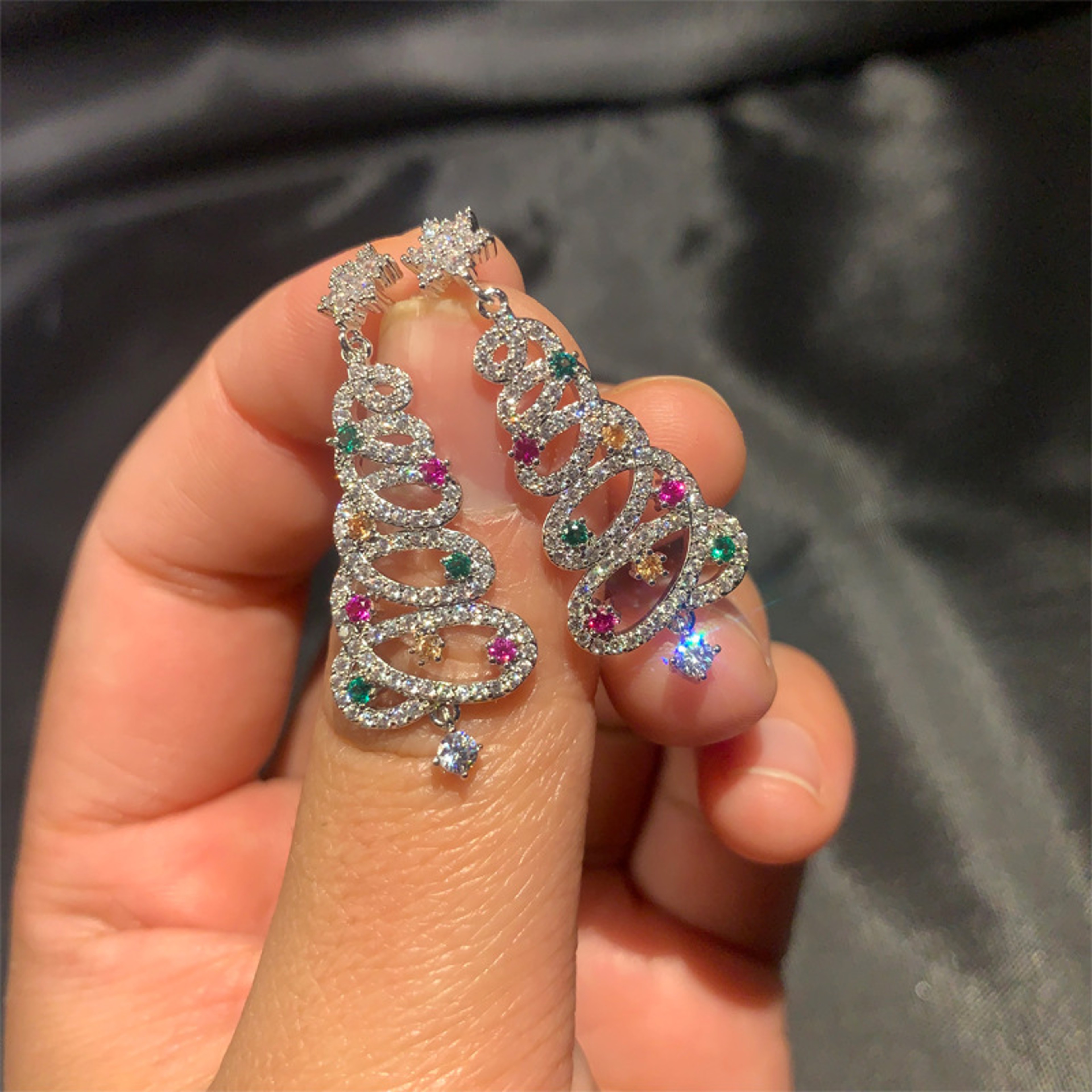 Colorful Rhinestone Star Xmas Tree Earrings for Women, Fashion Crystal Zircon Dangle Earrings, Party Jewelry for Girls – view 1