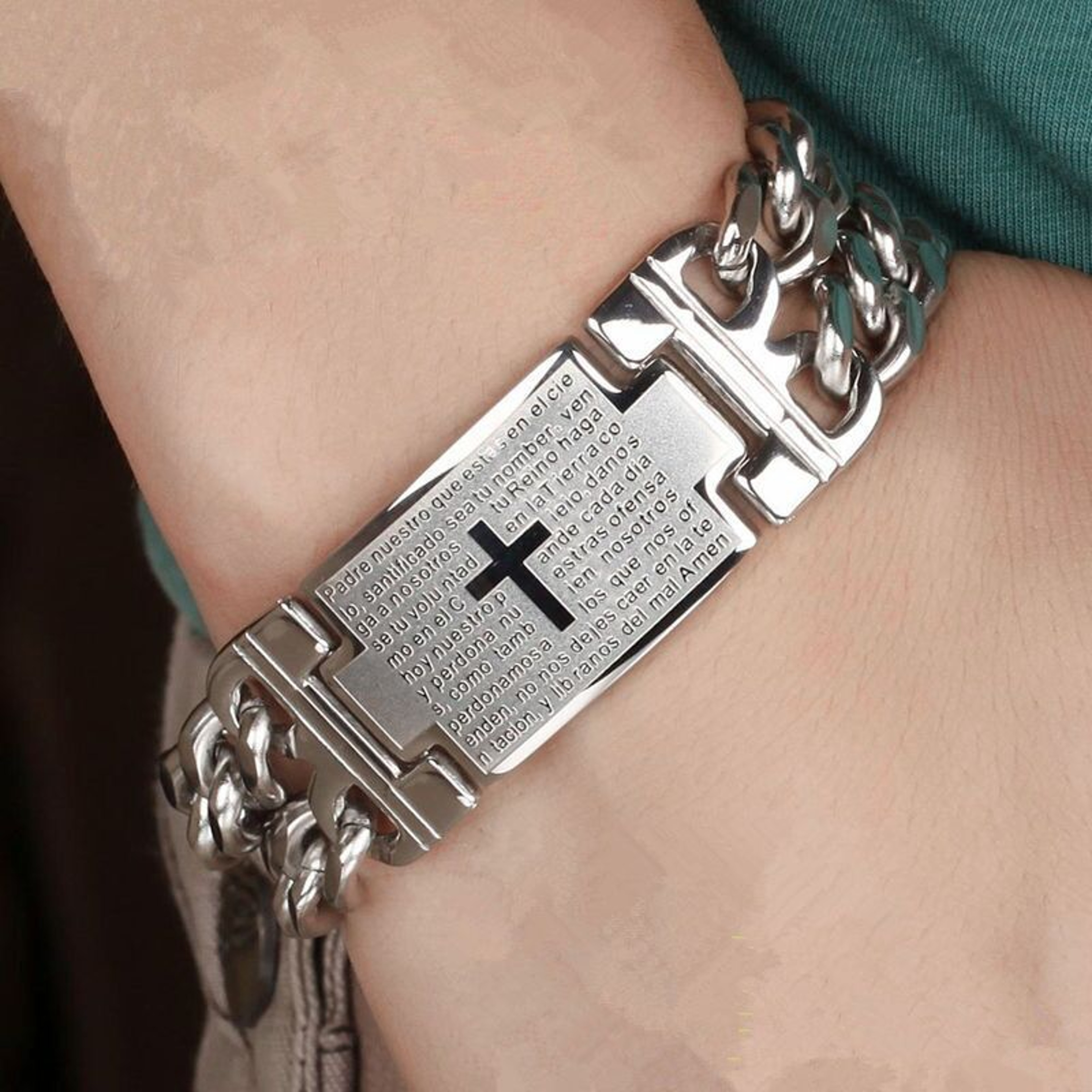 Stainless Steel Cuban Chain Cross Bracelet Width Men Jewelry Hand Chain Wrap Punk Accessory 0