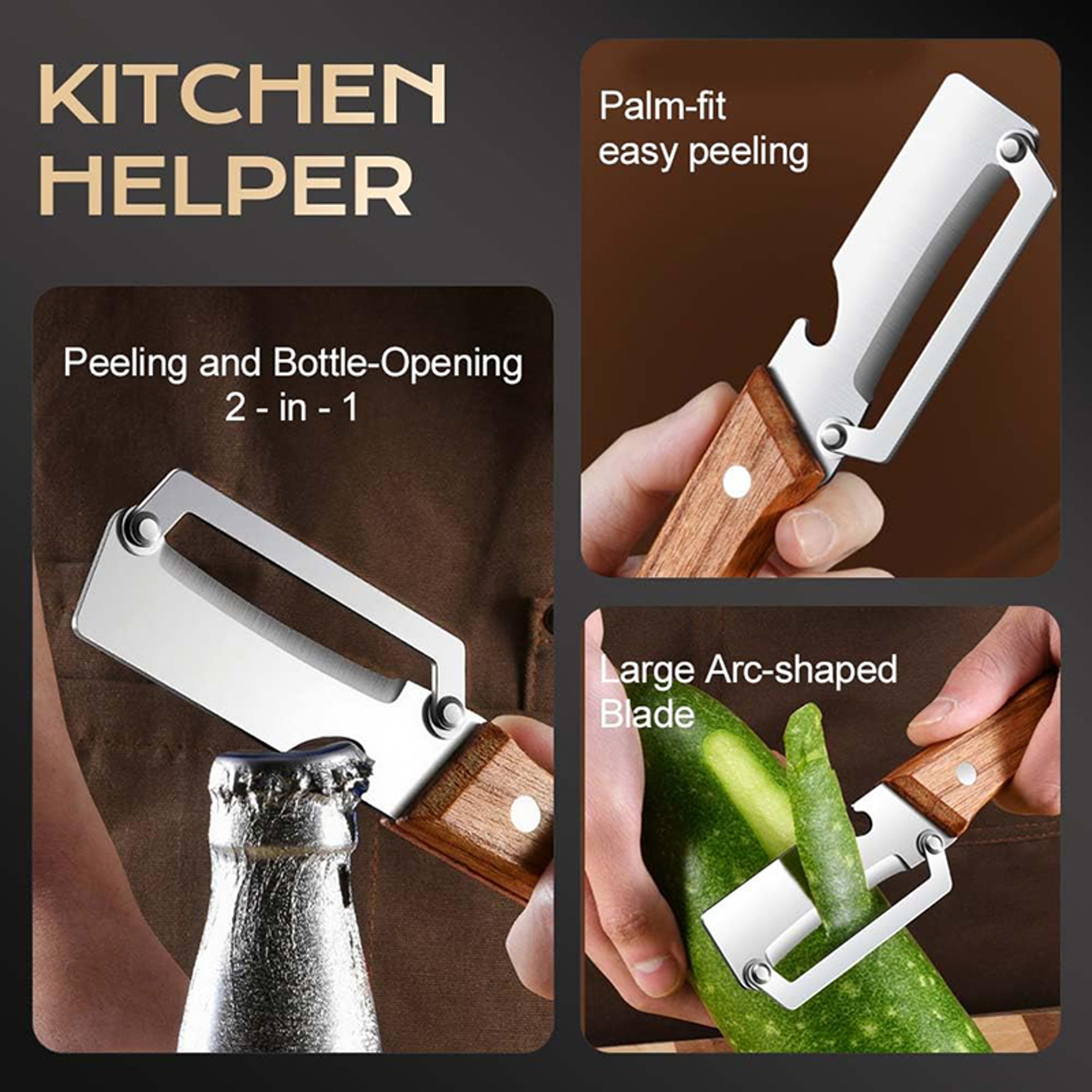 Ergonomic Wooden Vegetable Peeler for Kitchen, Multi-Functional Fruit & Veggie Peeler, Julienne Cutter for Carrot – view 4