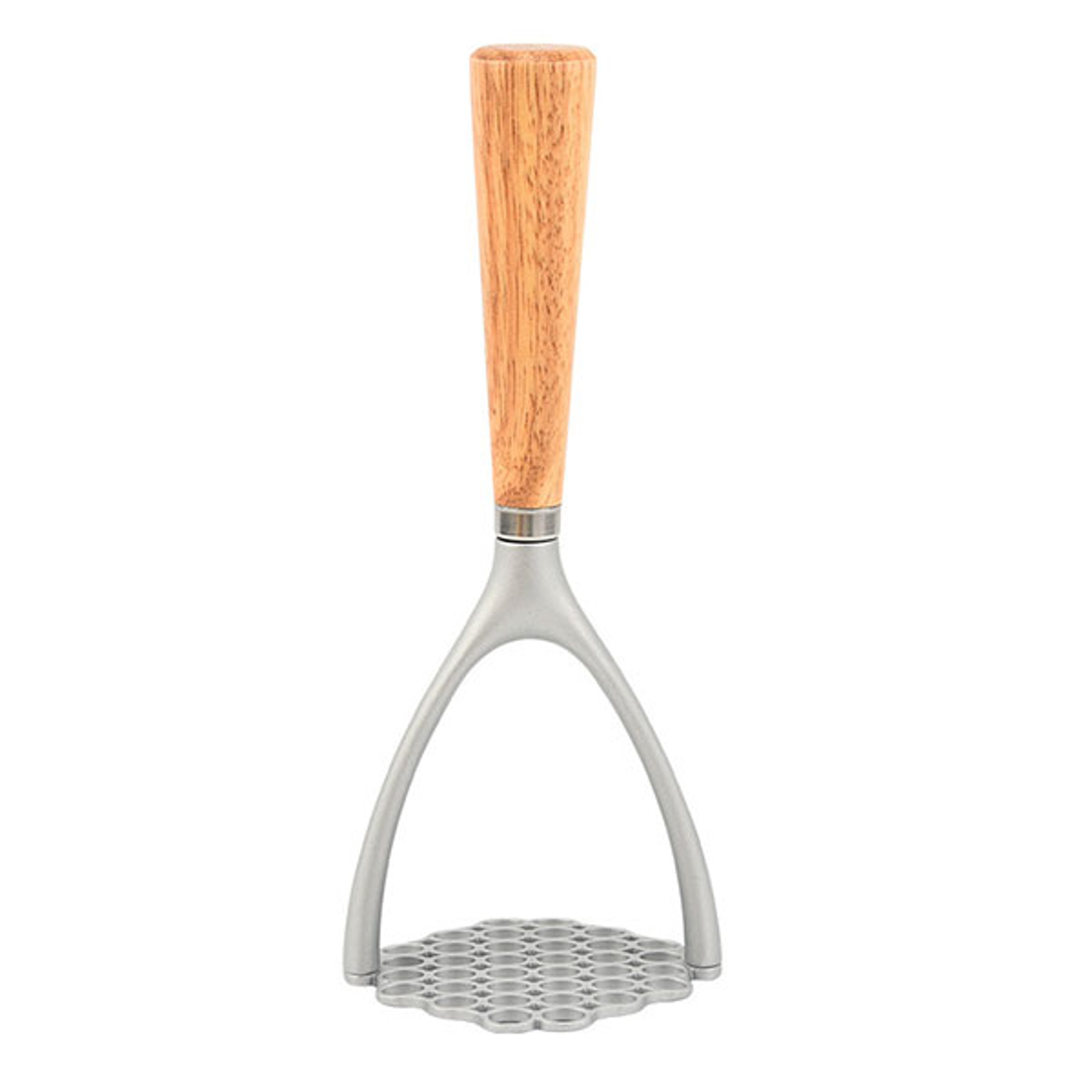 Manual Potato Masher Tool, Aluminum Meat Press with Wood Handle, Garlic Crusher Gadget – view 7