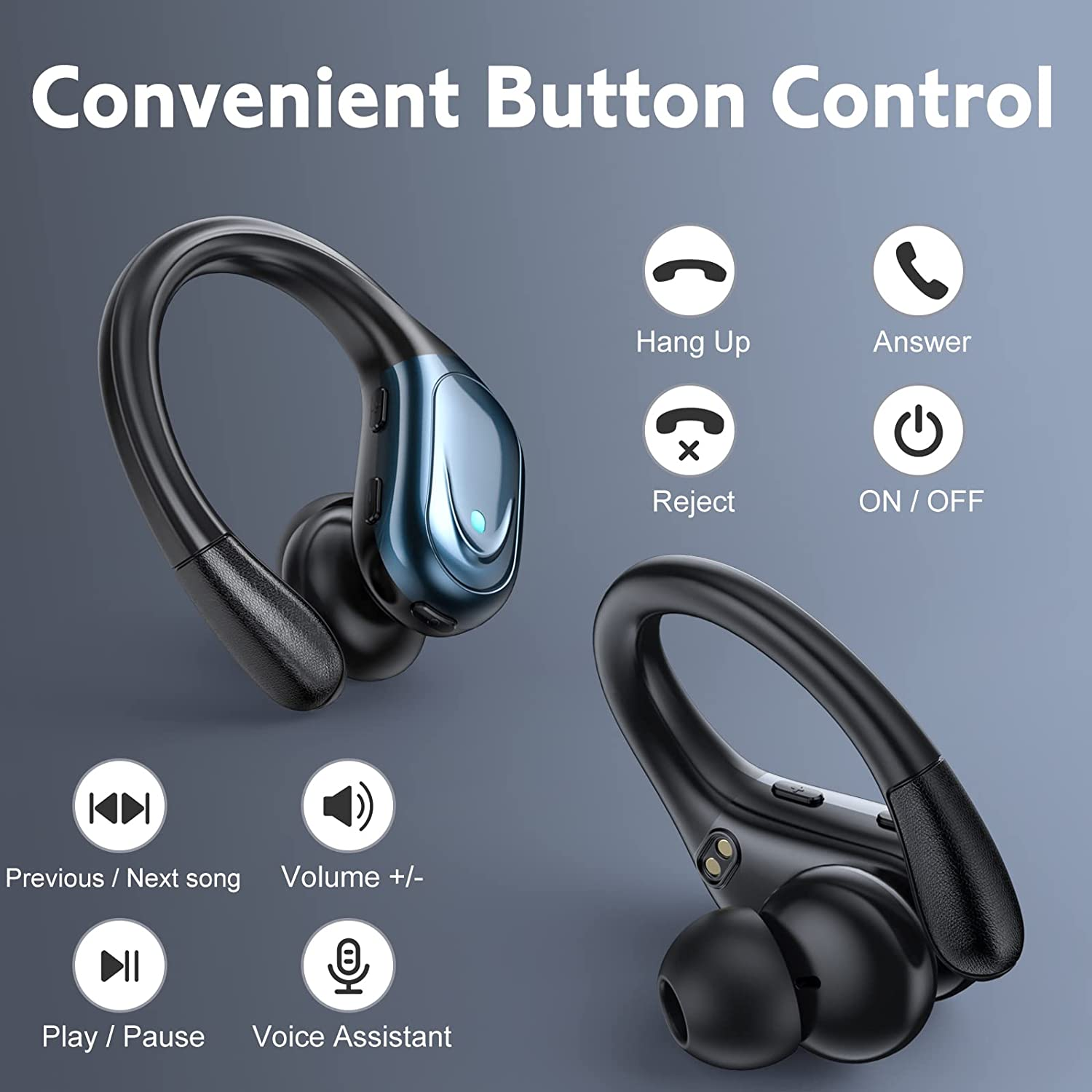Wireless Bluetooth Earphones , Sports Ear Hook Headphones with Stereo Sound and Microphone for Running – view 6