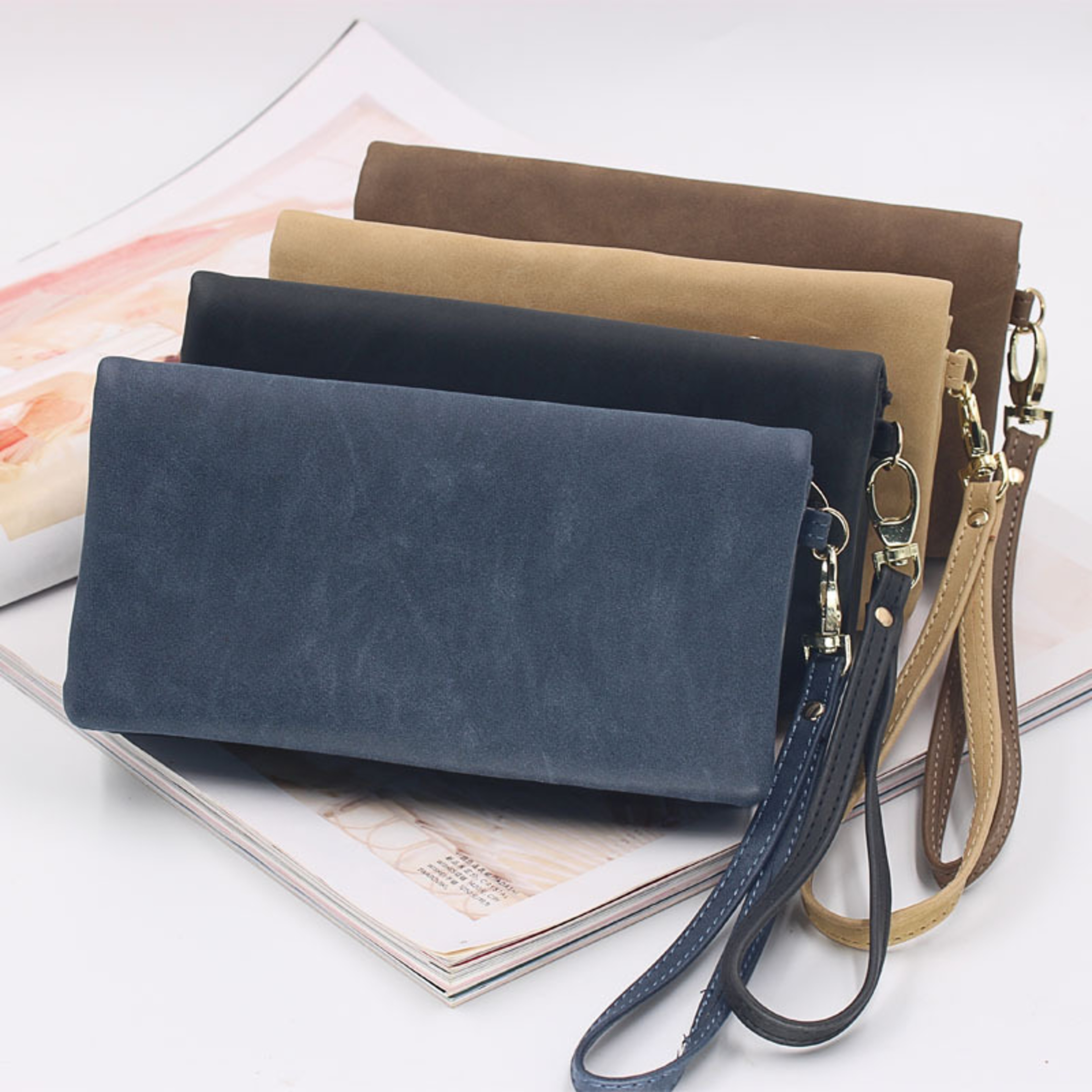 MultiPocket Womens Leather Wallet Double Zipper Clutch Phone Coin Card Holder Wristlet 5