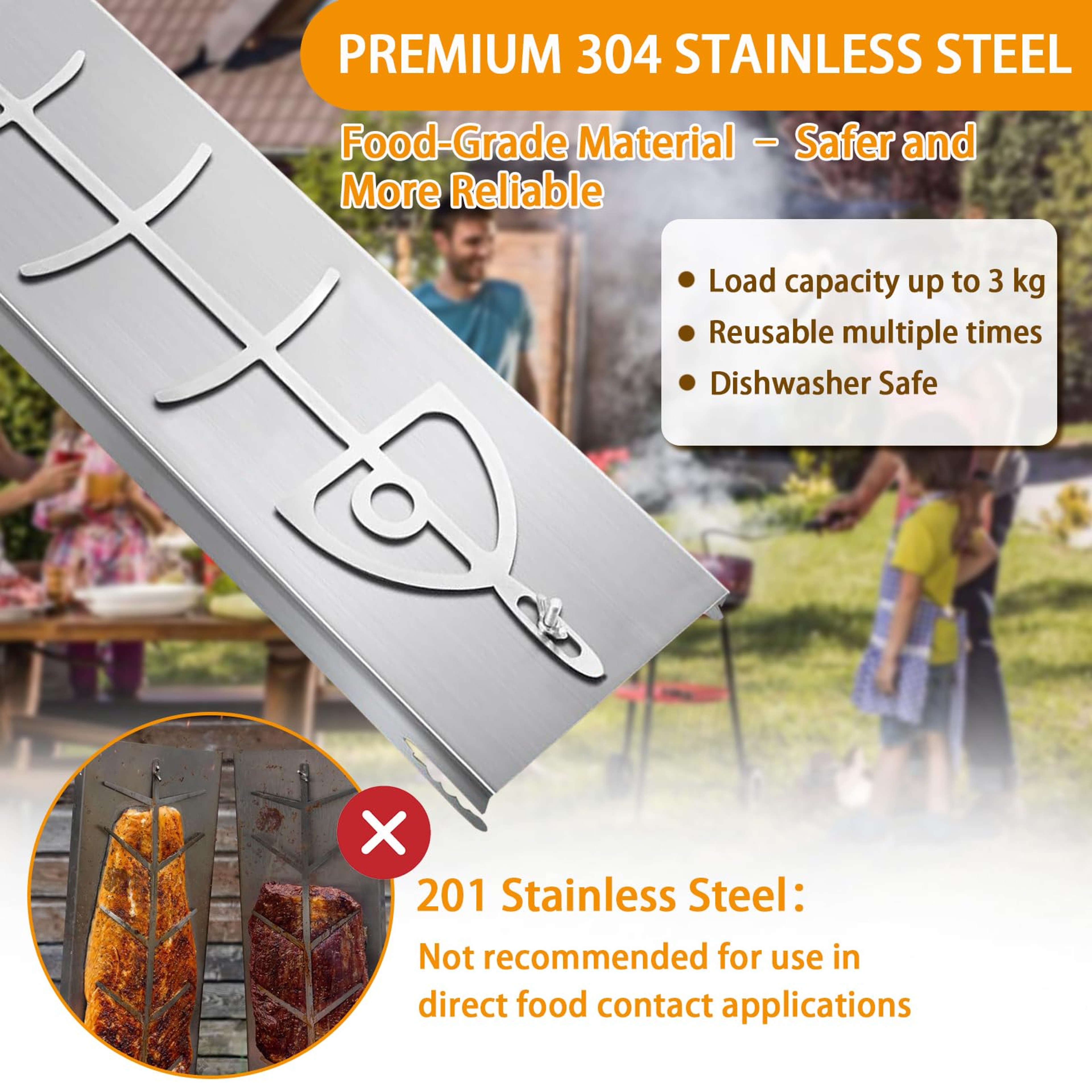 Adjustable Flame Salmon Holder Stainless Steel Cooking Rack for BBQ Fish Grilling – view 3