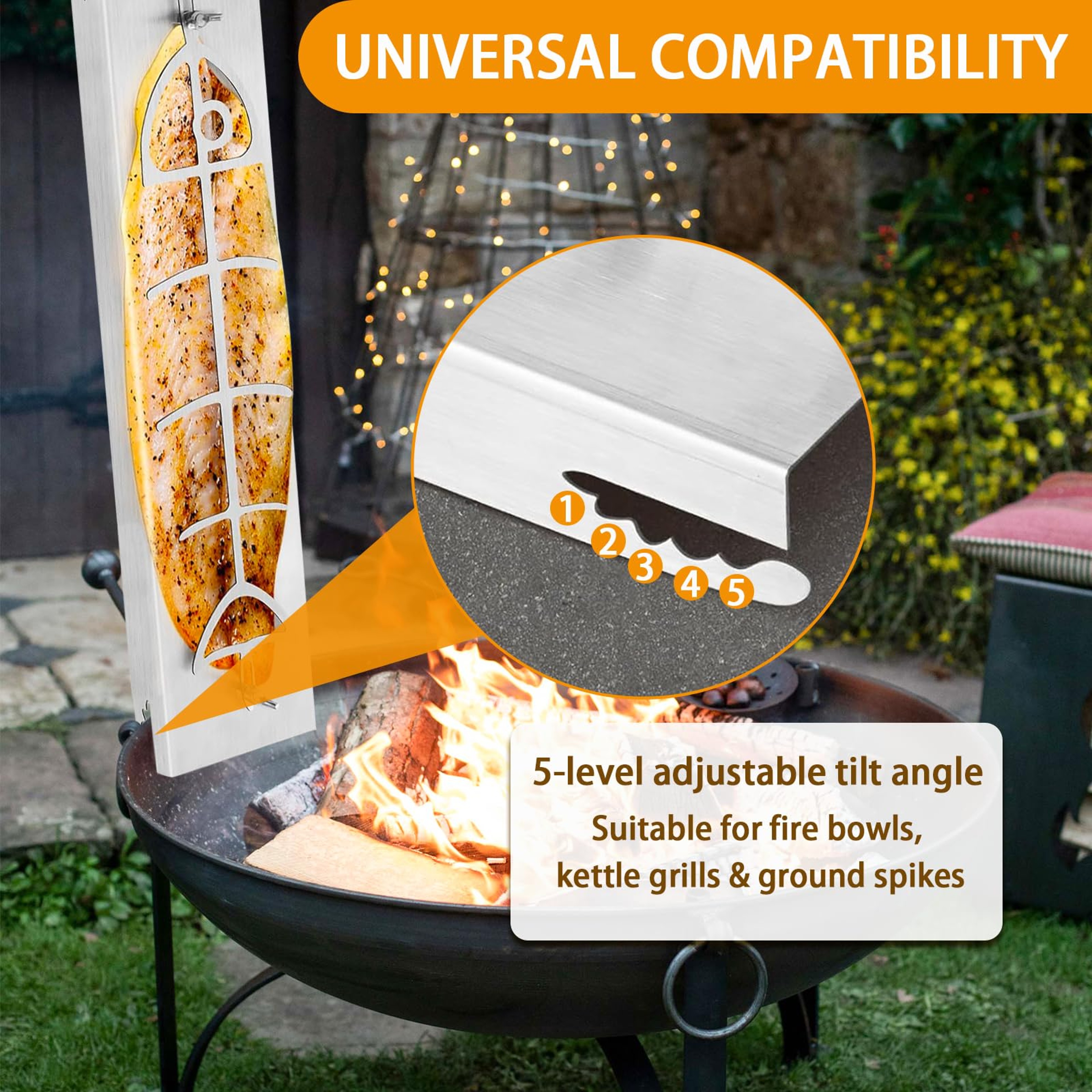 Adjustable Flame Salmon Holder Stainless Steel Cooking Rack for BBQ Fish Grilling – view 5