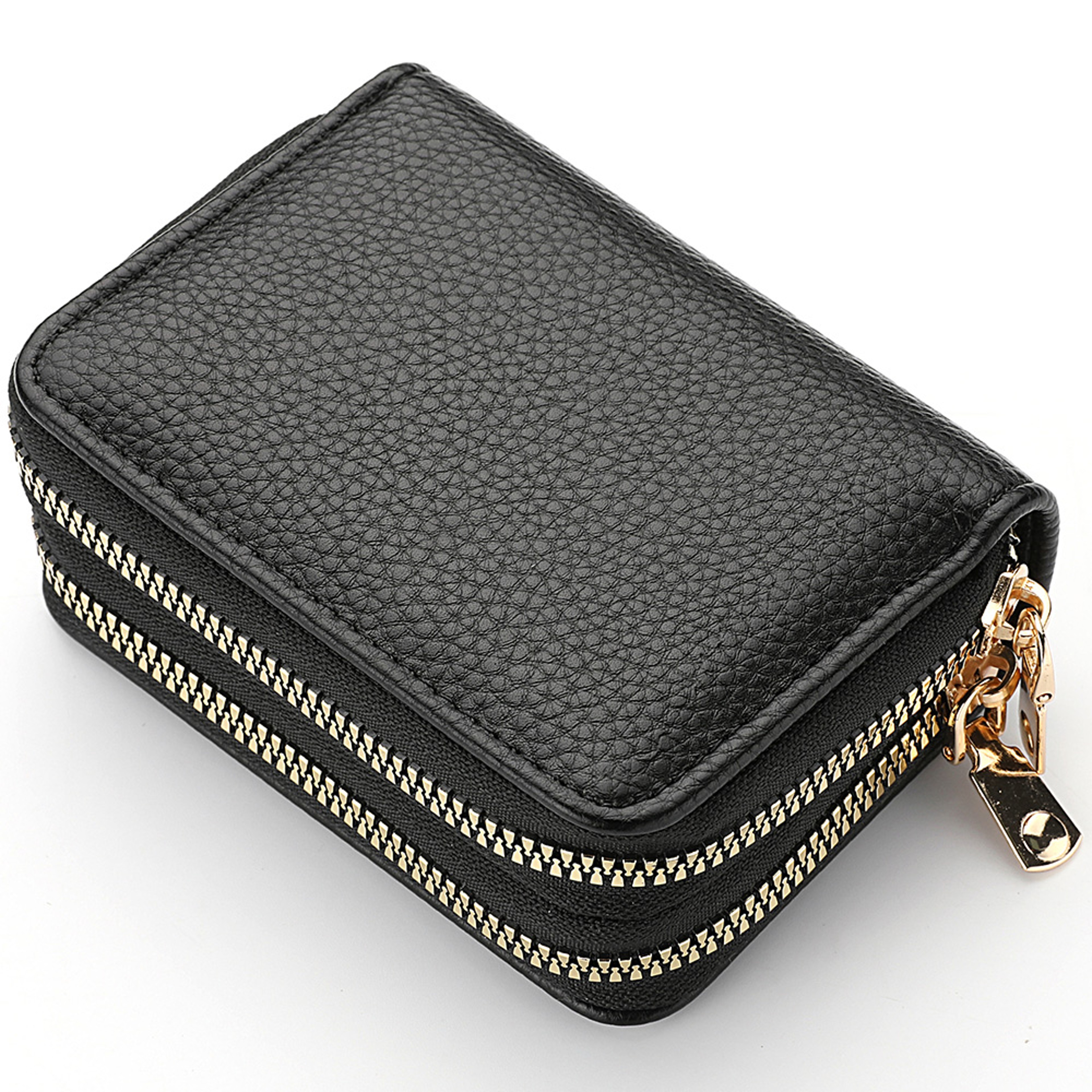 PU Leather Womens Short Purse Lychee Print Card Holder Bank Credit Card And ID Holder With Zipper C 0