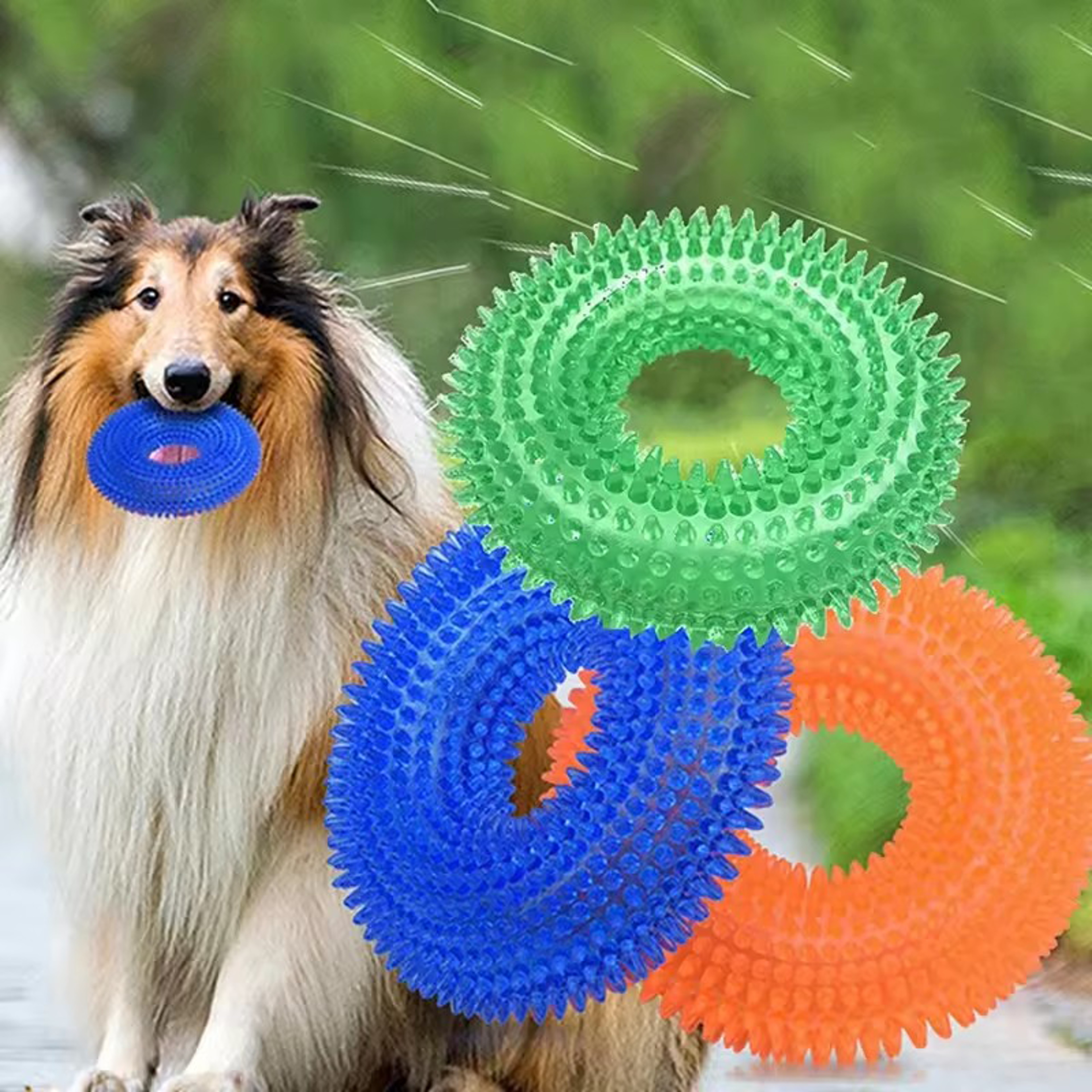 Natural TPR Rubber Dog Chew Toy Interactive Squeaky Thorn Ring For Puppy Teeth Cleaning And Grindin 2