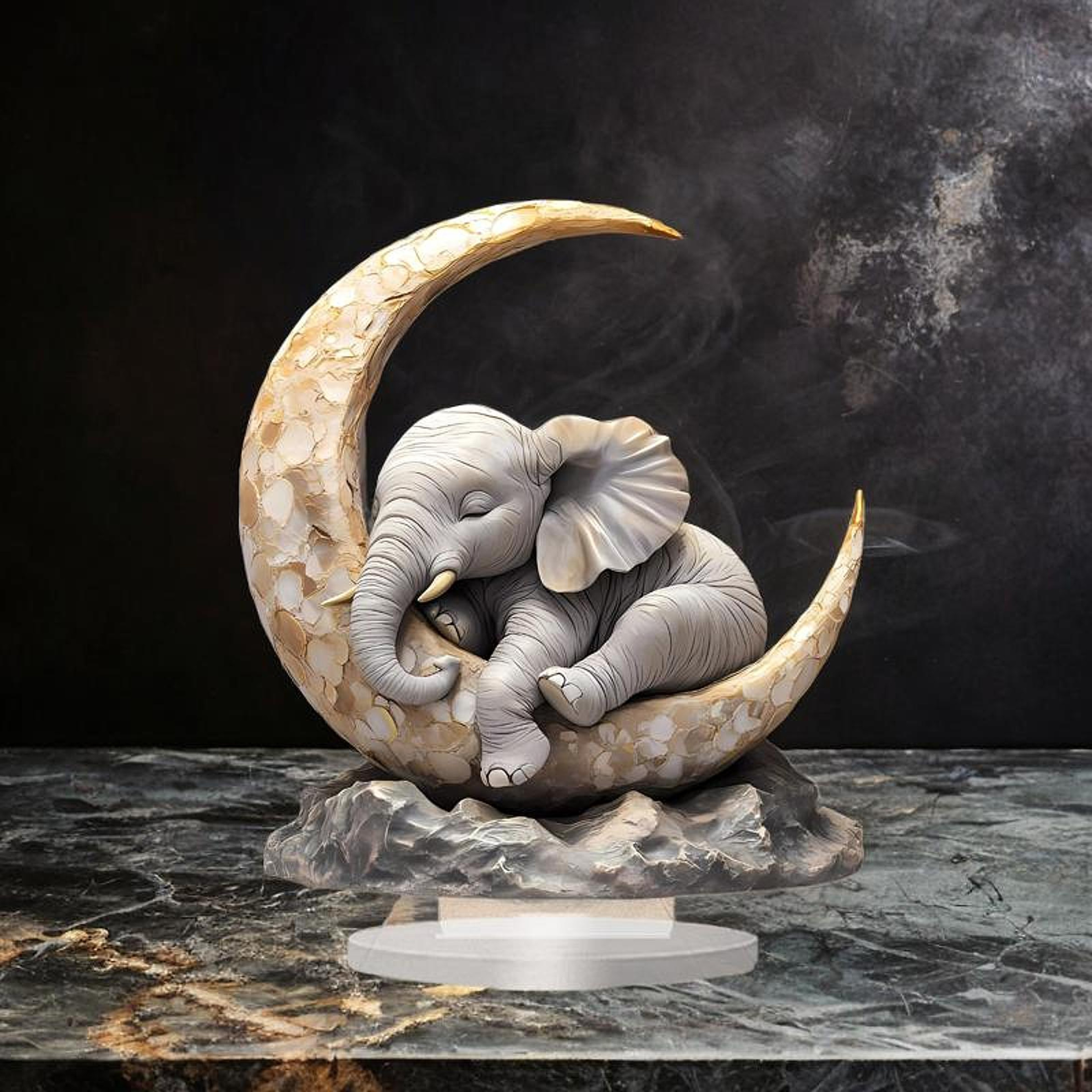 Cute Elephant Sleeping on The Moon Animal Present Acrylic Ornament for Bookshelf – view 1