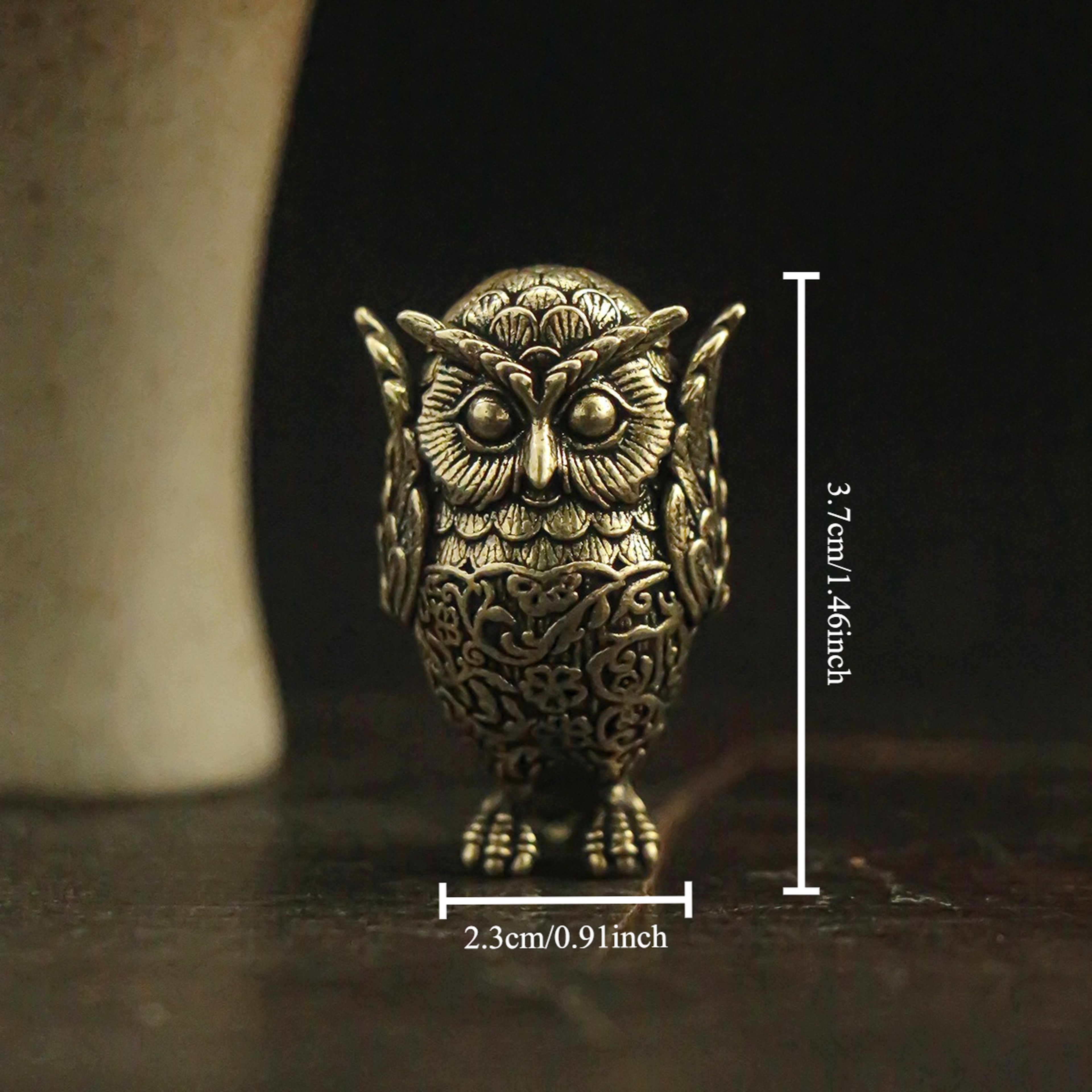 Vintage Brass Owl Statue, Animal Sculpture for Office Desk, Home Decor, Unique Gift Idea for Bookshelf Decoration – view 7