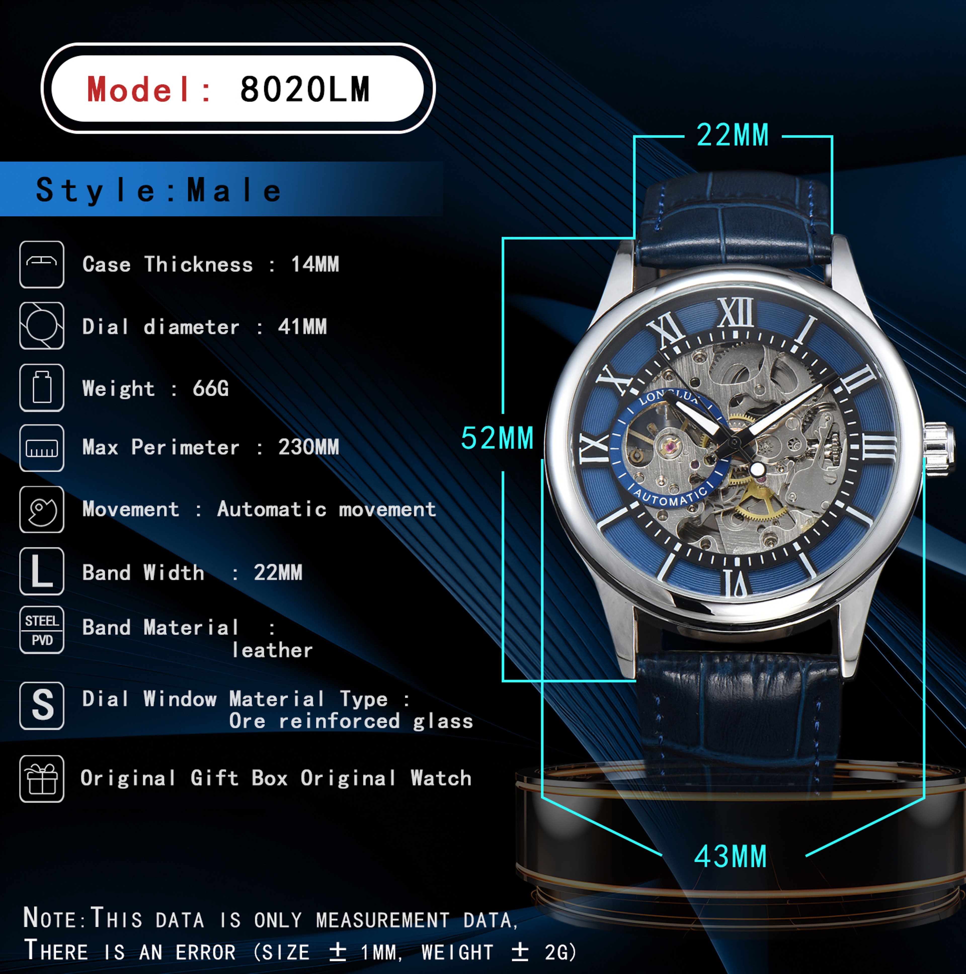 Waterproof Hollow Leather Mens Watch Automatic Mechanical Rome Watch 4