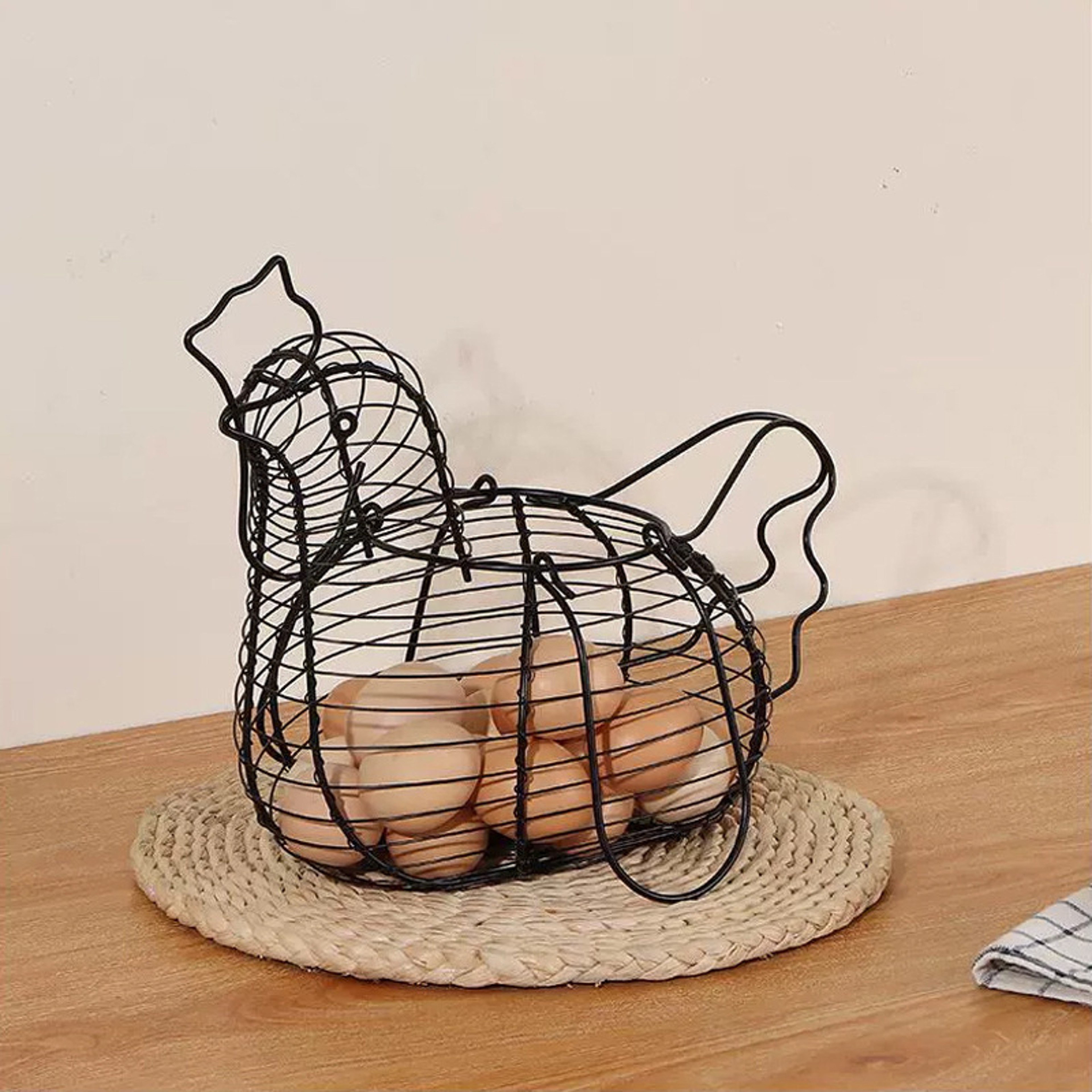 Iron Art Egg Storage Basket Chicken Shaped Organizer For Fruits Vegetables And Kitchen Storage 0