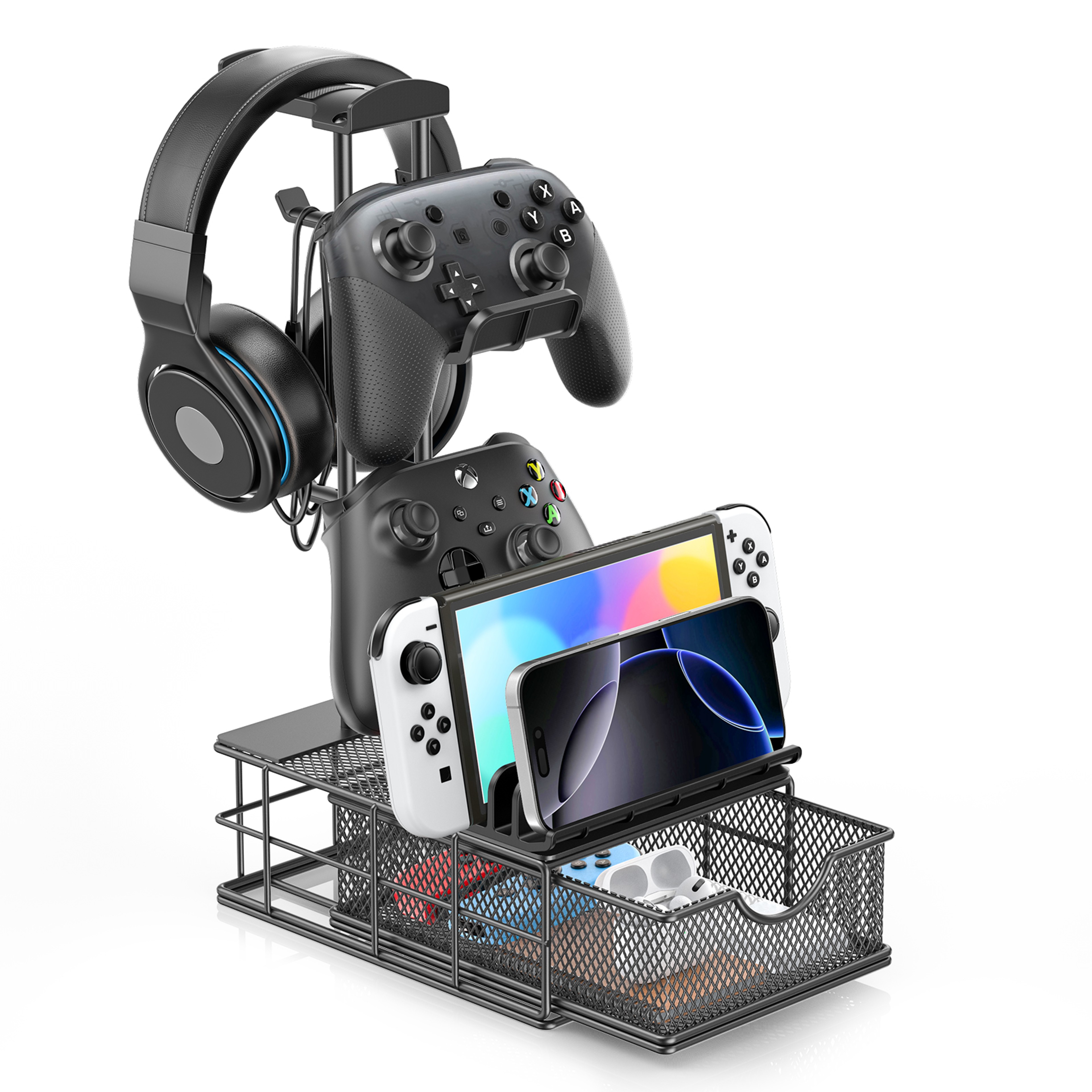 Earphone Stand Organizer, Headset & Controller Holder for Desk, Gaming PC Accessories Storage – view 1