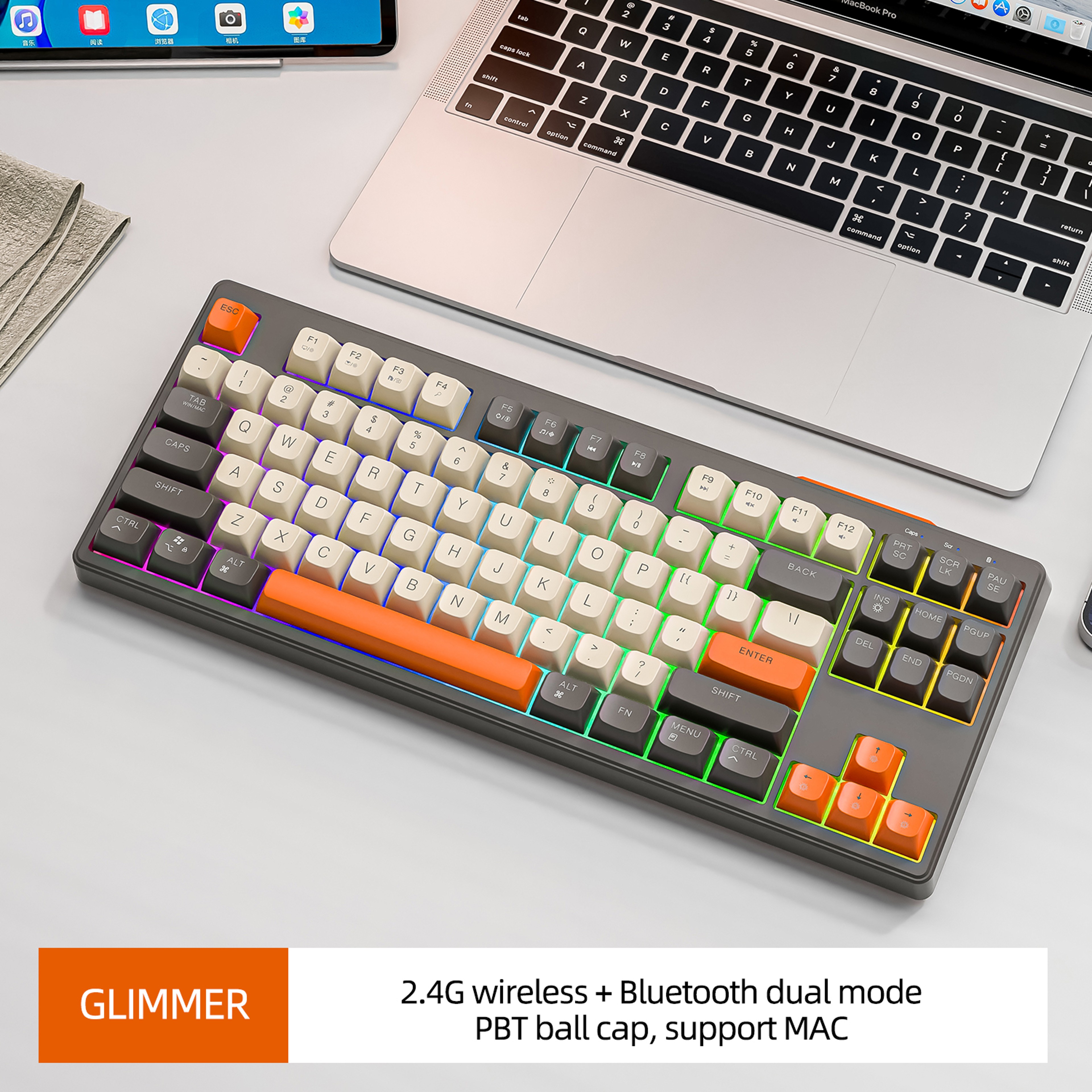 Dual Mode Bluetooth Keyboard M87 Wireless Gaming Keyboard With RGB PBT Ballcaps Silent Office Use 4