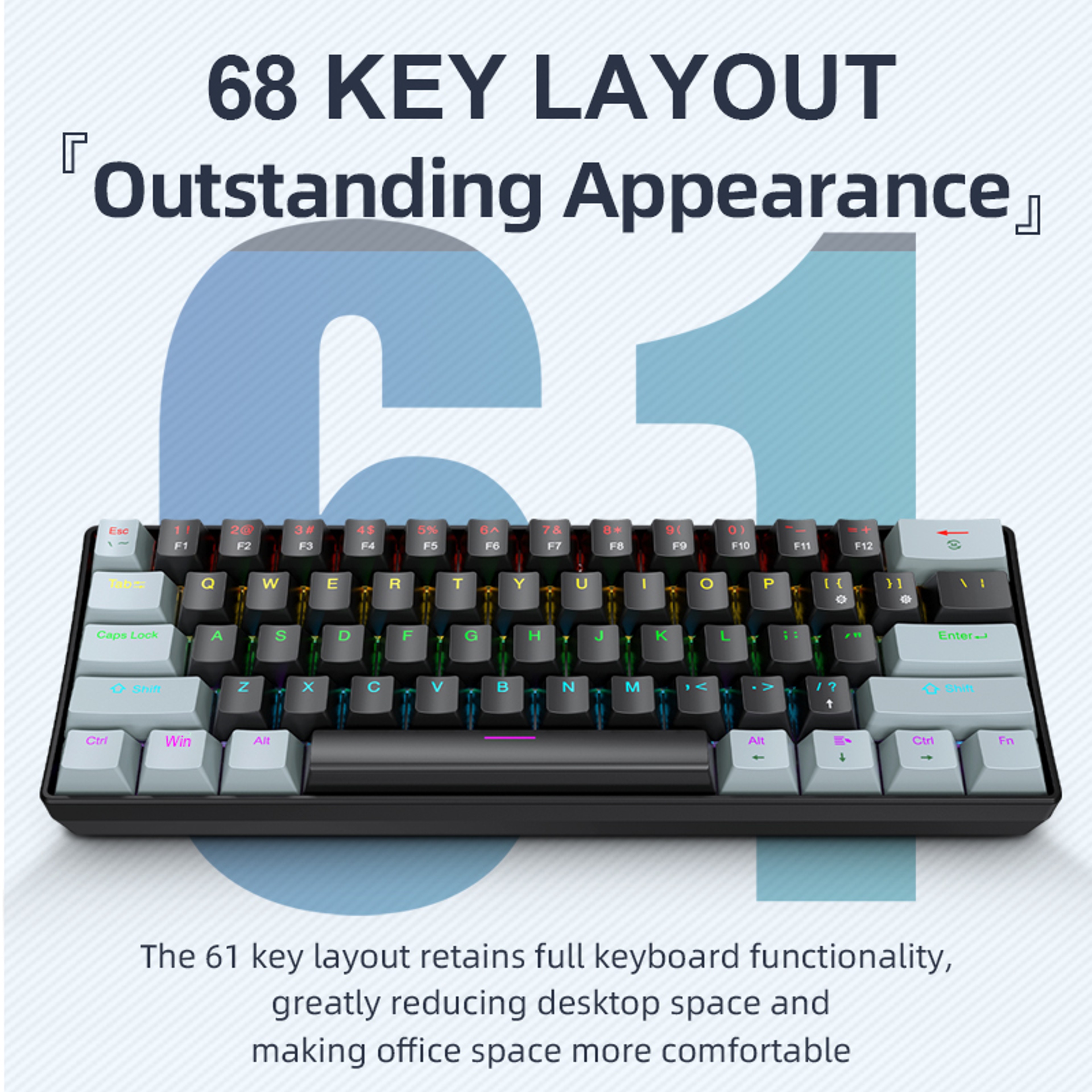 Mini Mechanical Keyboard, RGB Phantom Lighting, Wired Type-C, Blue/Red Switch, Portable Mechanical Keyboard – view 1