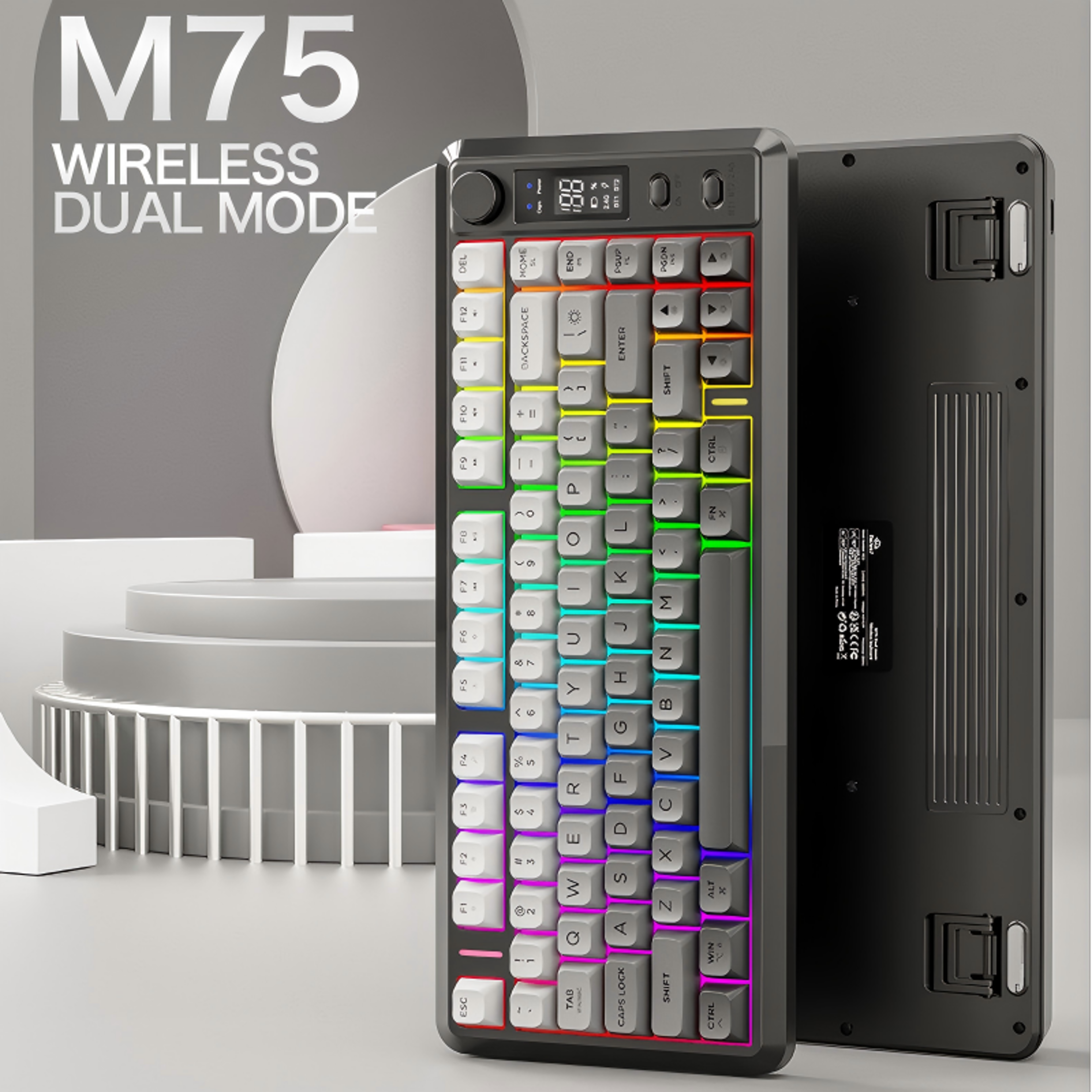 Bluetooth Dualmode Keyboard PBT Gradient Ball Cap Wireless Gaming Keyboard With Display Screen 0