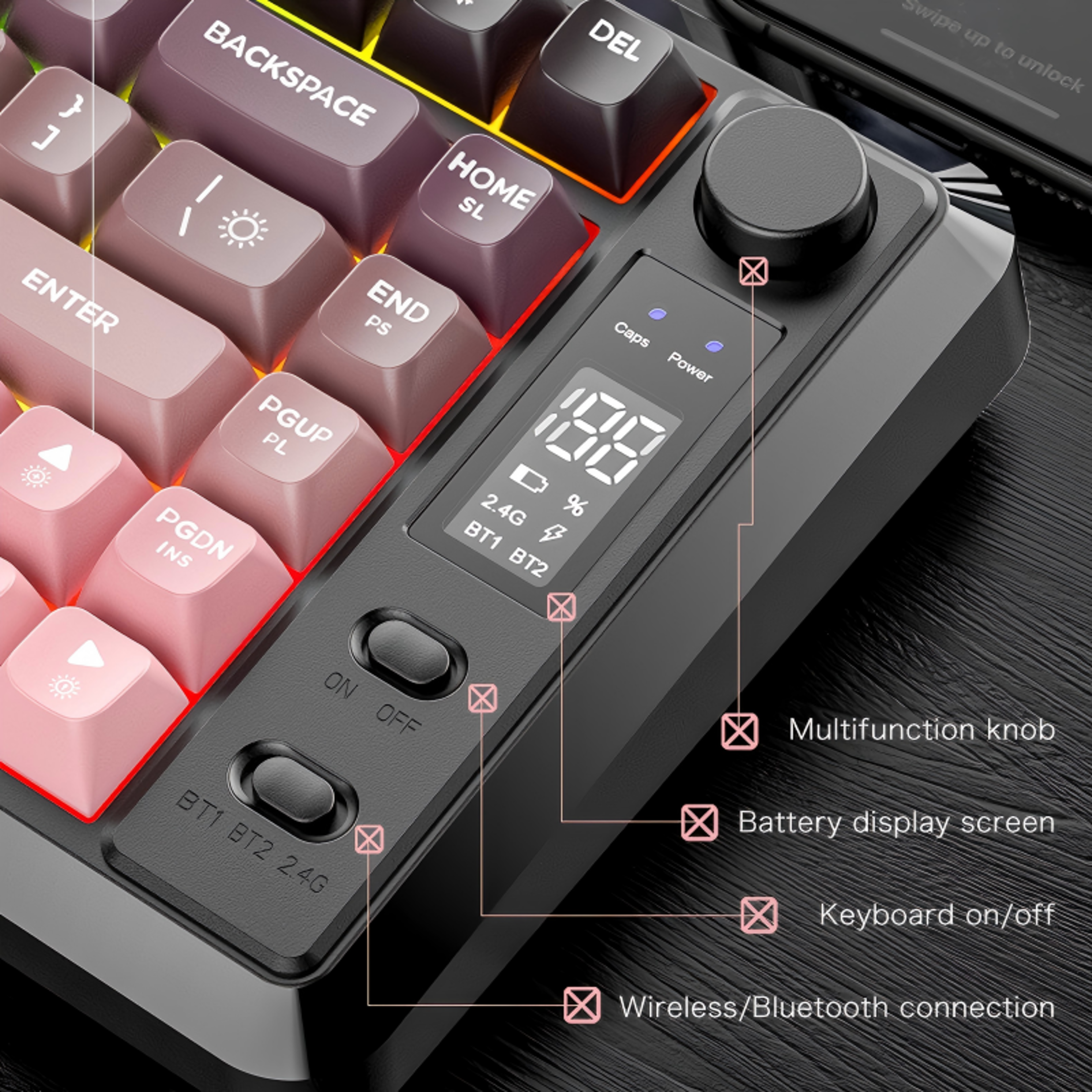 Bluetooth Dualmode Keyboard PBT Gradient Ball Cap Wireless Gaming Keyboard With Display Screen 6