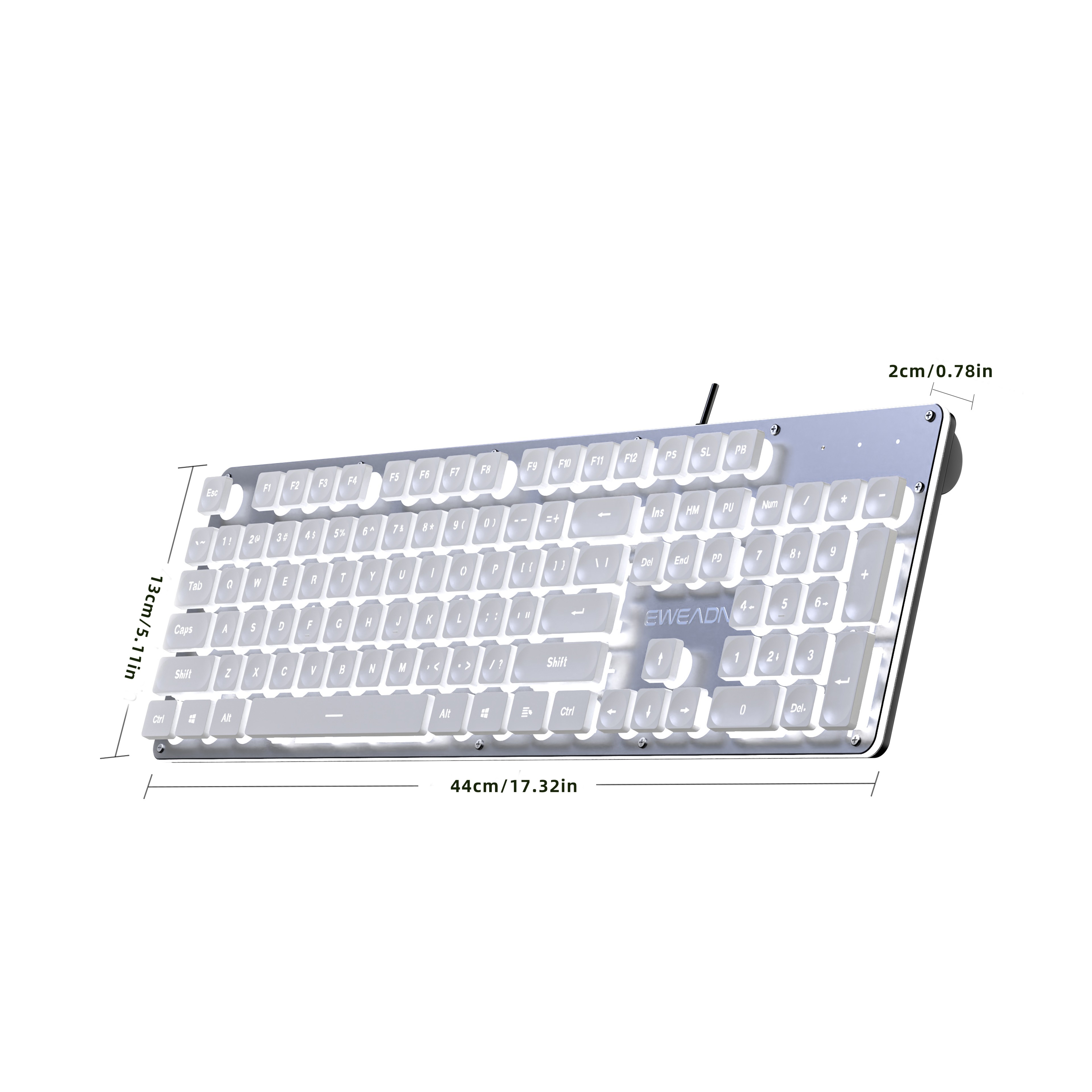 Silent Office Keyboard Wired With Water Drop Keycaps AllMetal Panel For Gaming And Office Use White 7
