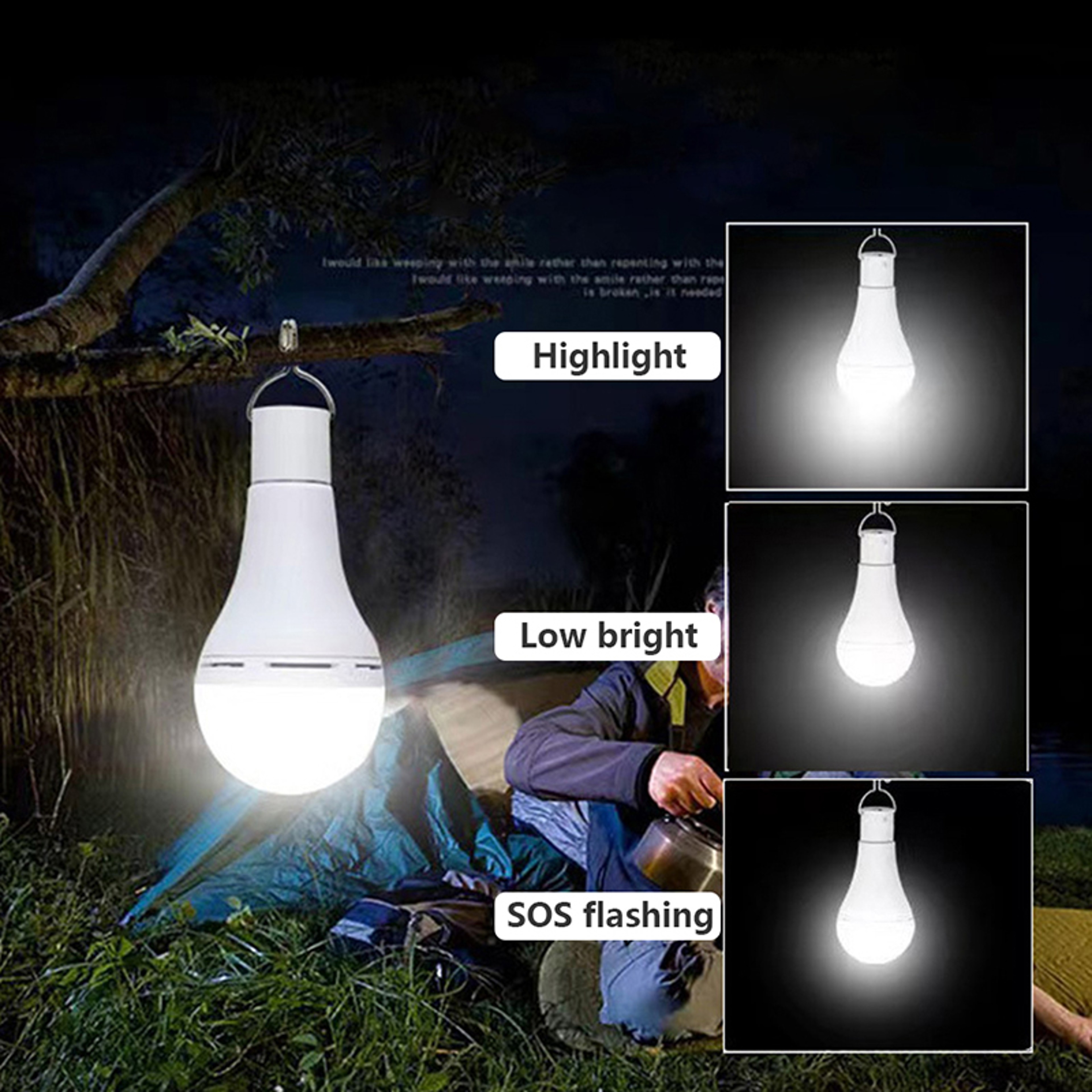 Portable LED Solar Bulb Light Waterproof Emergency Sunlight Powered Lamp 5V USB Hanging Light For I 3